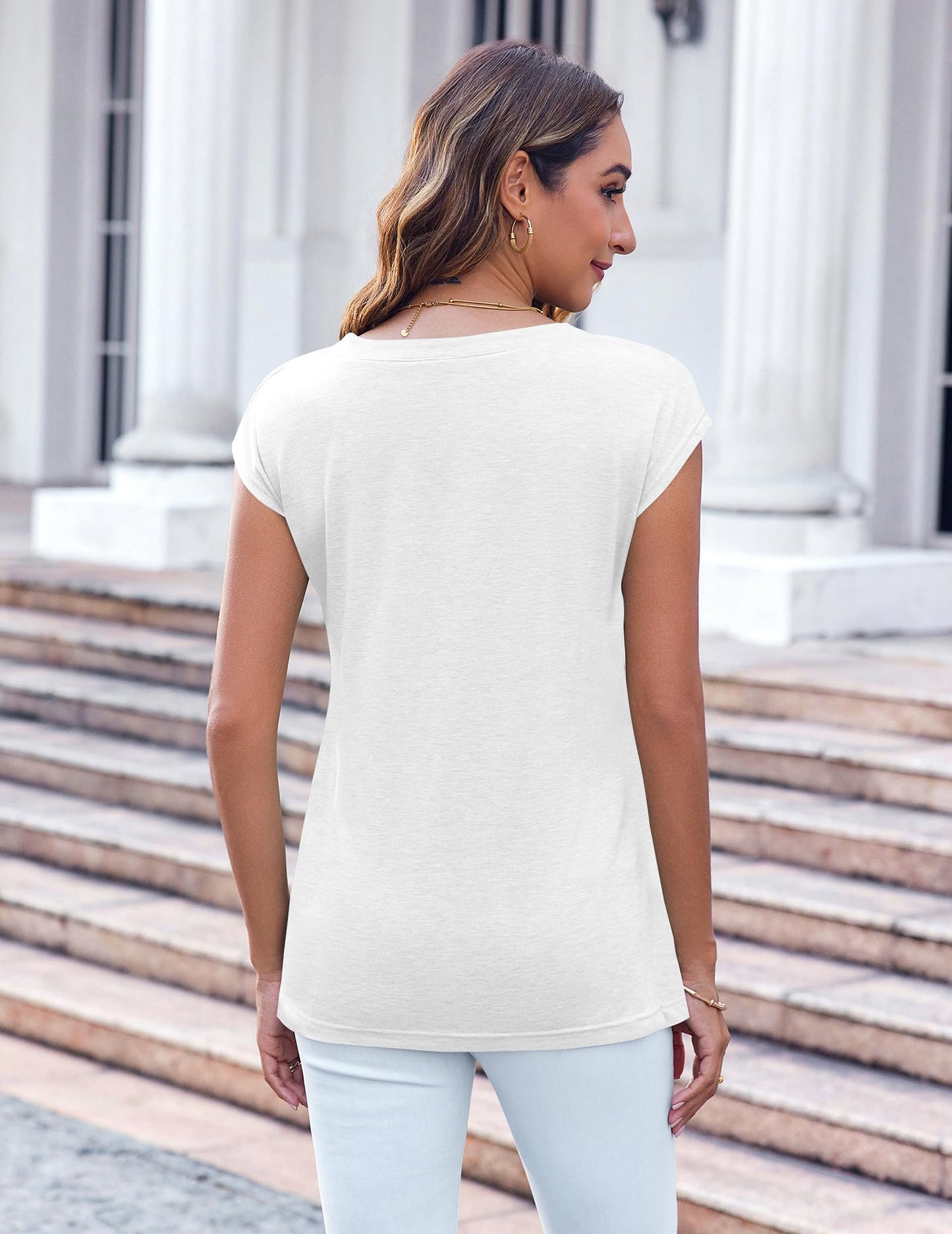 Zeagoo Women's Basic V-Neck T-Shirt with Wing Sleeves
