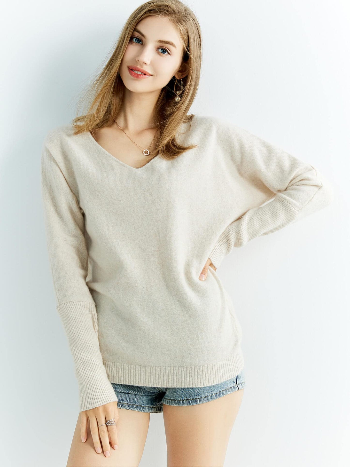 Chanyarn Women’s 100% Merino Wool Sweater – Soft V-Neck Oversized Pullover