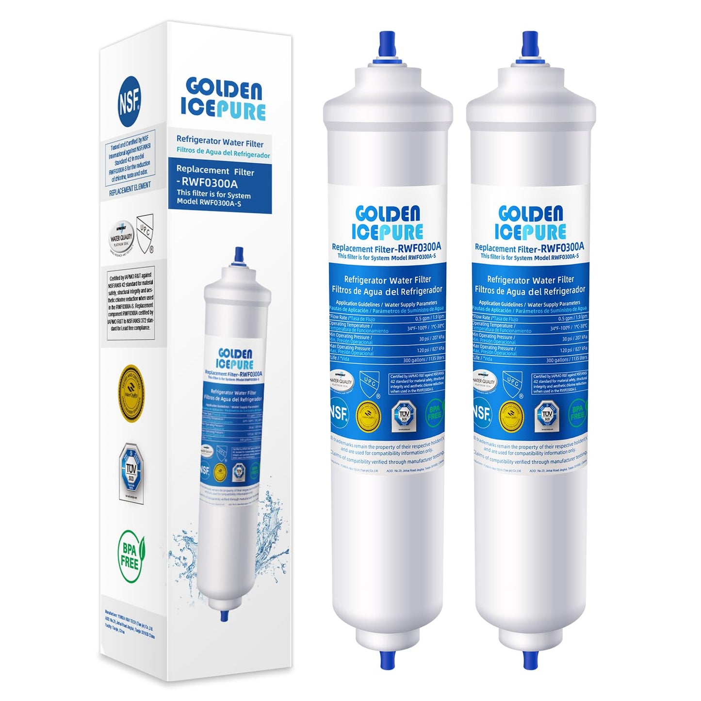 GOLDEN ICEPURE Water Filter Refrigerator Compatible with Samsung HAIER LG Inline Refrigerator, 2 Pack