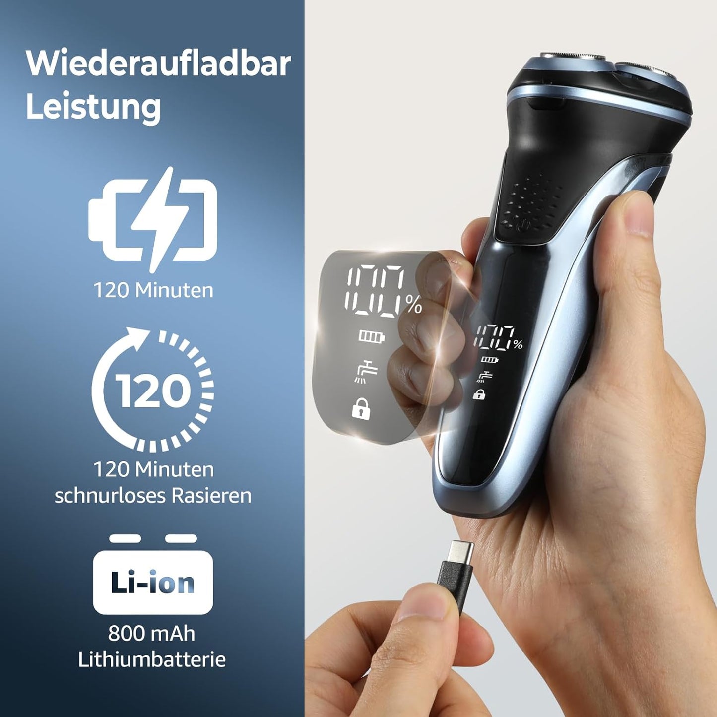 Dyoonoer Men's Electric Shaver, IPX7 Waterproof Wet and Dry Rechargeable Beard Razor with Fold-Out Trimmer and Travel Lock