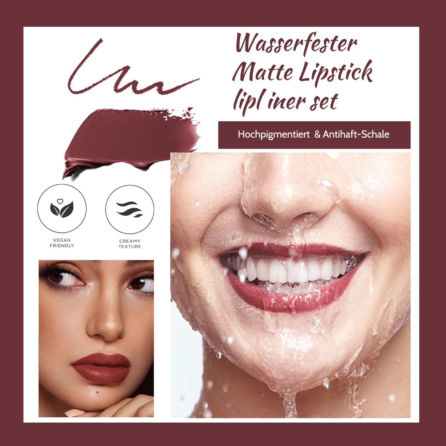 Lipstick Lipliner Set Matte Lipstick Lip Liner Long-Lasting Waterproof Vegan Gluten-Free (Nude Brown Shades)