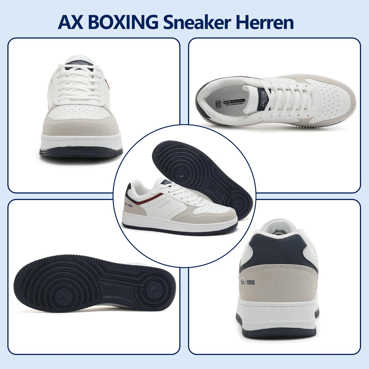AX BOXING Men’s Casual Trainers – Lightweight Breathable Faux Leather Sneakers