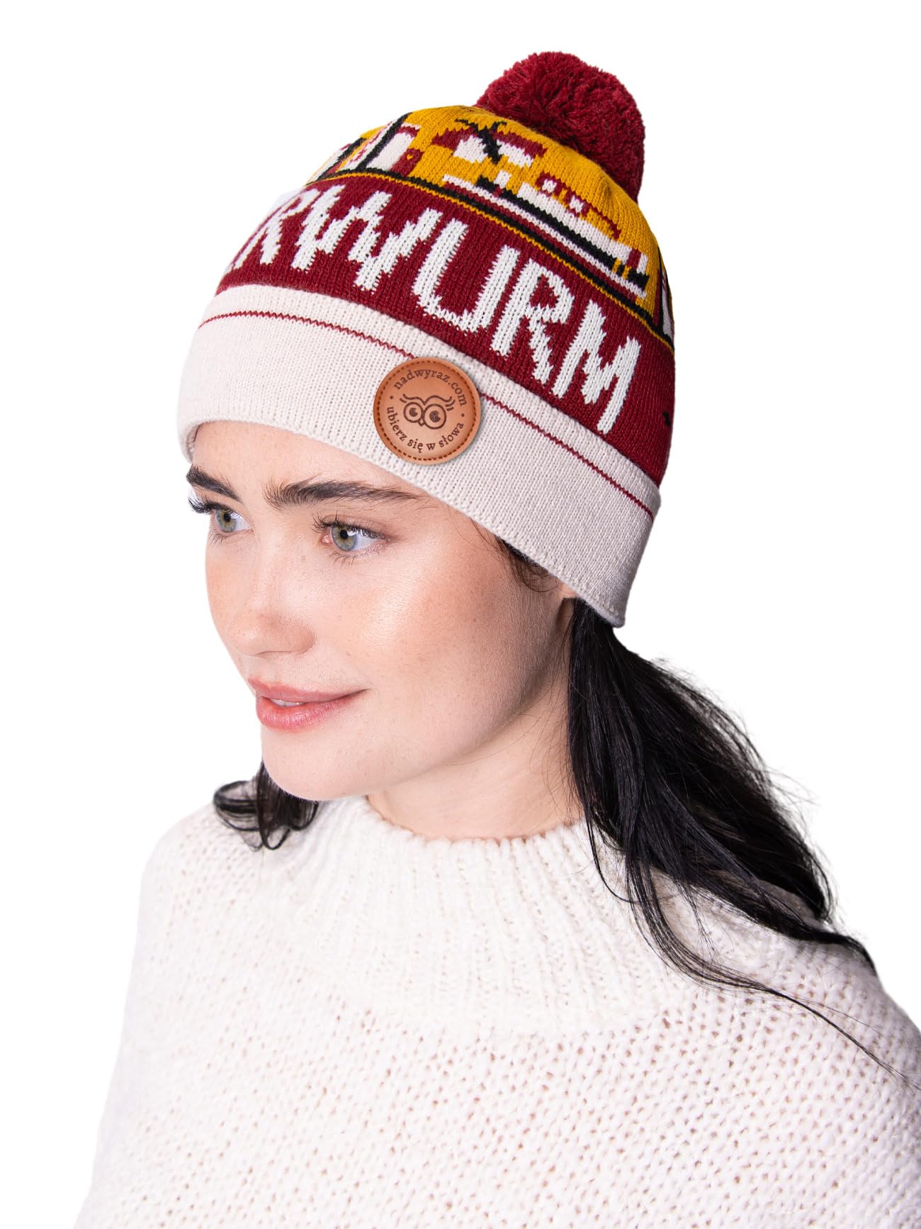 Happy Words Hats, Hats & Caps for Men and Women - Men's Hat with Bobble - Warm Winter Hat with Colourful Pattern - Knitted Hat Made of Acrylic Fabric - Gifts for Women and Men