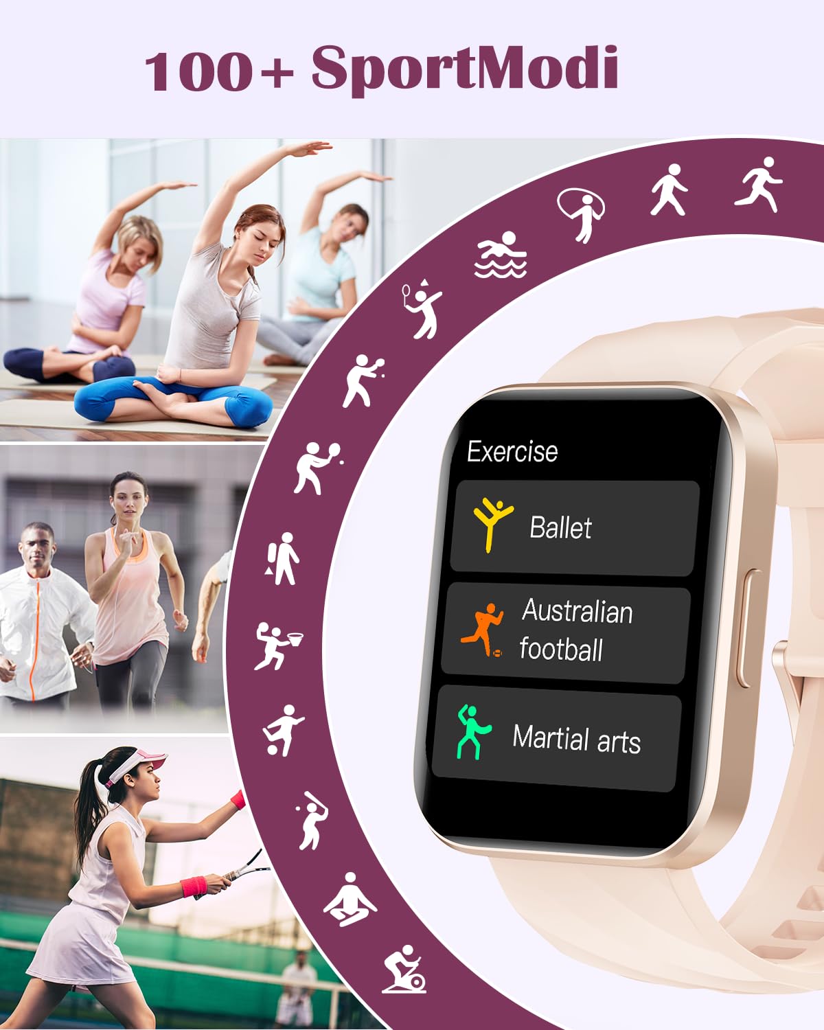 RUIMEN Smartwatch Damen Herren mit Telefonfunktion Fitnessuhr Schrittzähler Uhr mit Pulsmesser SpO2 Messung Schlafüberwachung Nachrichten Multi Trainingsmodi Smart Watch Wasserdicht Für Android iOS