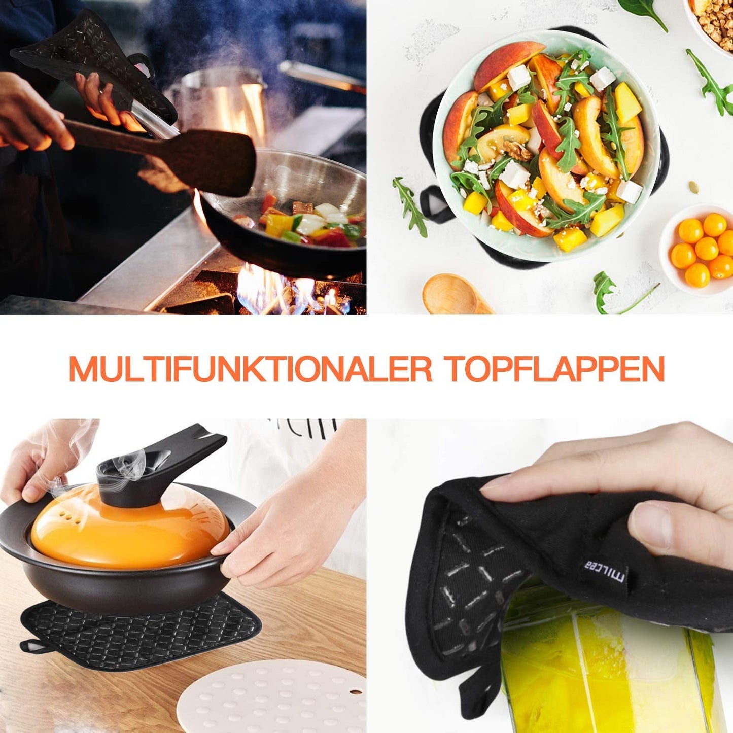 MILcea Ofenhandschuhe Topflappen Topfhandschuhe 4er Set, Backhandschuhe Kochhandschuhe Oven Mitts Hitzebeständig, 30*18*3.5cm