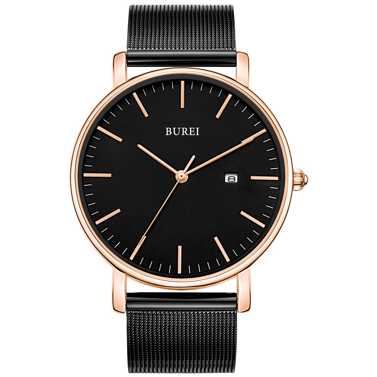 BUREI Ultra Dünne Uhren Herren Schwarze Analoges Datum Armbanduhr Herren mit Japanisches Quarzwerk, Geschenke für Männer