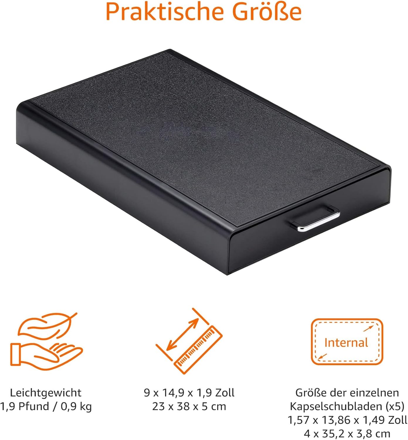 Amazon Basics 1 Schubladenbox zur Aufbewahrung von Nespresso Originalline Kaffeekapseln, Kunststoff, Fassungsvermögen: 50 Kapseln, Belastbarkeit 4,5 kg, Schwarz
