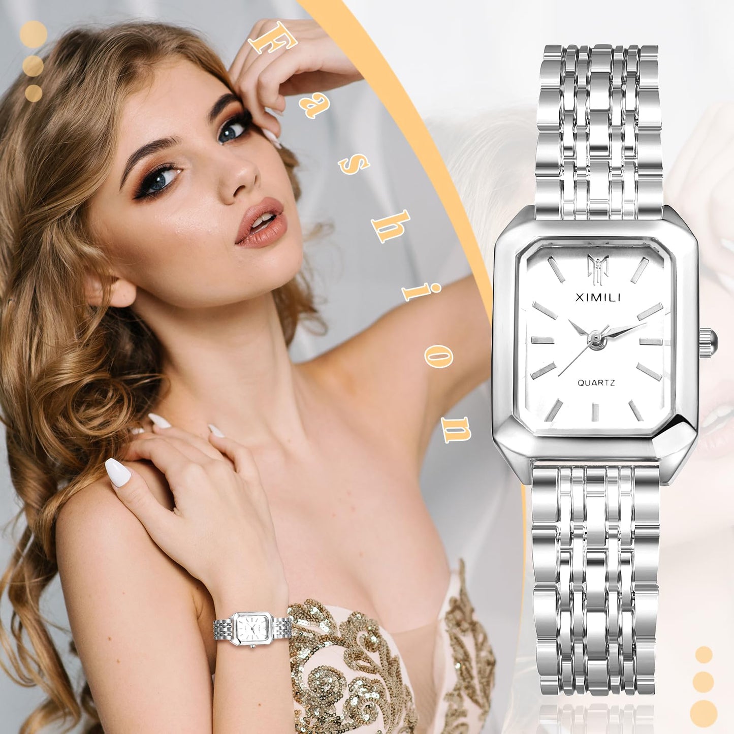 Silverora Wristwatches Women Square Women's Watches: Rectangular Analogue Quartz Watches Removable Watches with Bar Scale Gifts for Women Girls