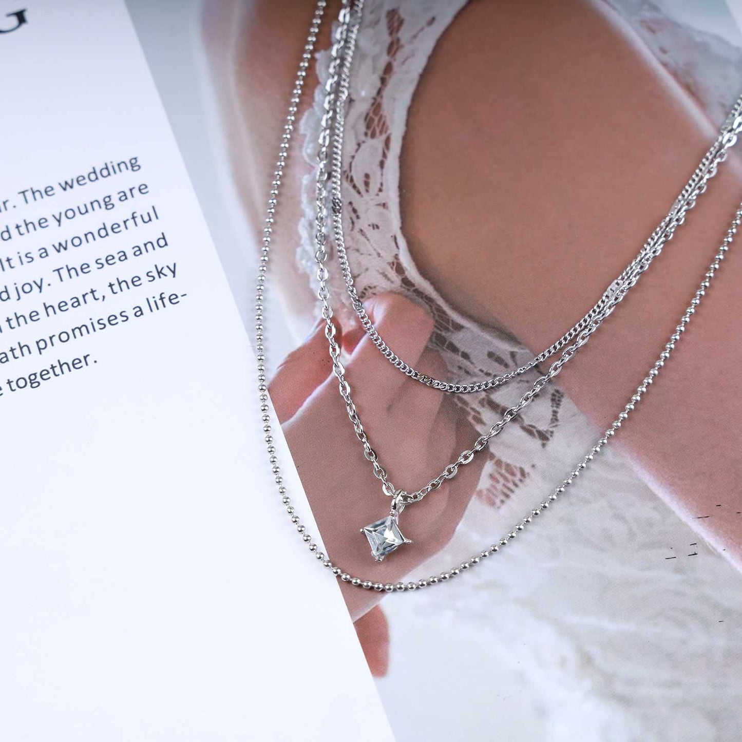 Dervivea Boho Layered CZ Crystal Necklace