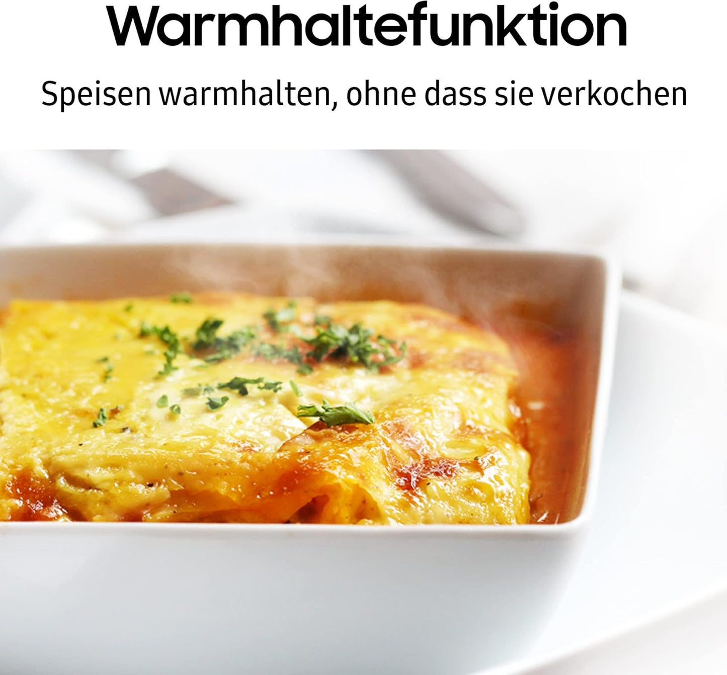 Samsung MS23DG4504AGE1 Solo-Mikrowelle ohne Grill, 23 l, 800 W, Home Dessert, Quick Defrost, Healthy Cooking, Warmhaltefunktion, Schwarz Edelstahl