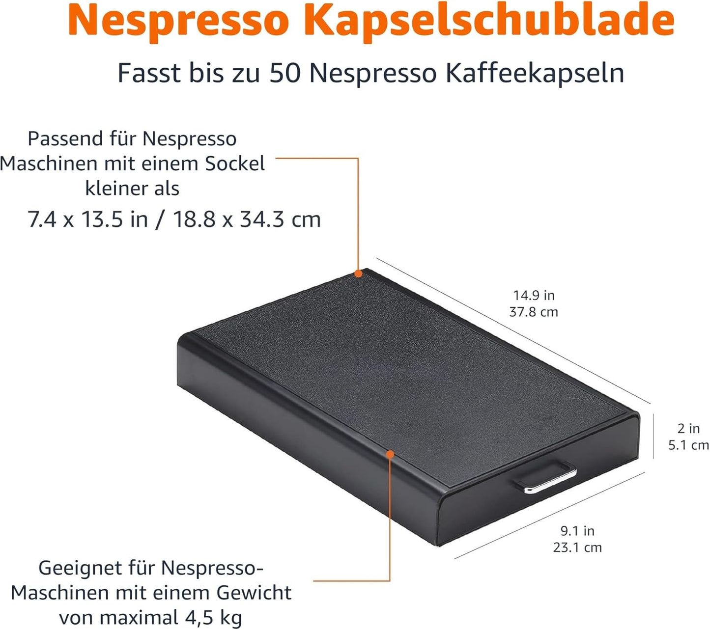 Amazon Basics 1 Schubladenbox zur Aufbewahrung von Nespresso Originalline Kaffeekapseln, Kunststoff, Fassungsvermögen: 50 Kapseln, Belastbarkeit 4,5 kg, Schwarz