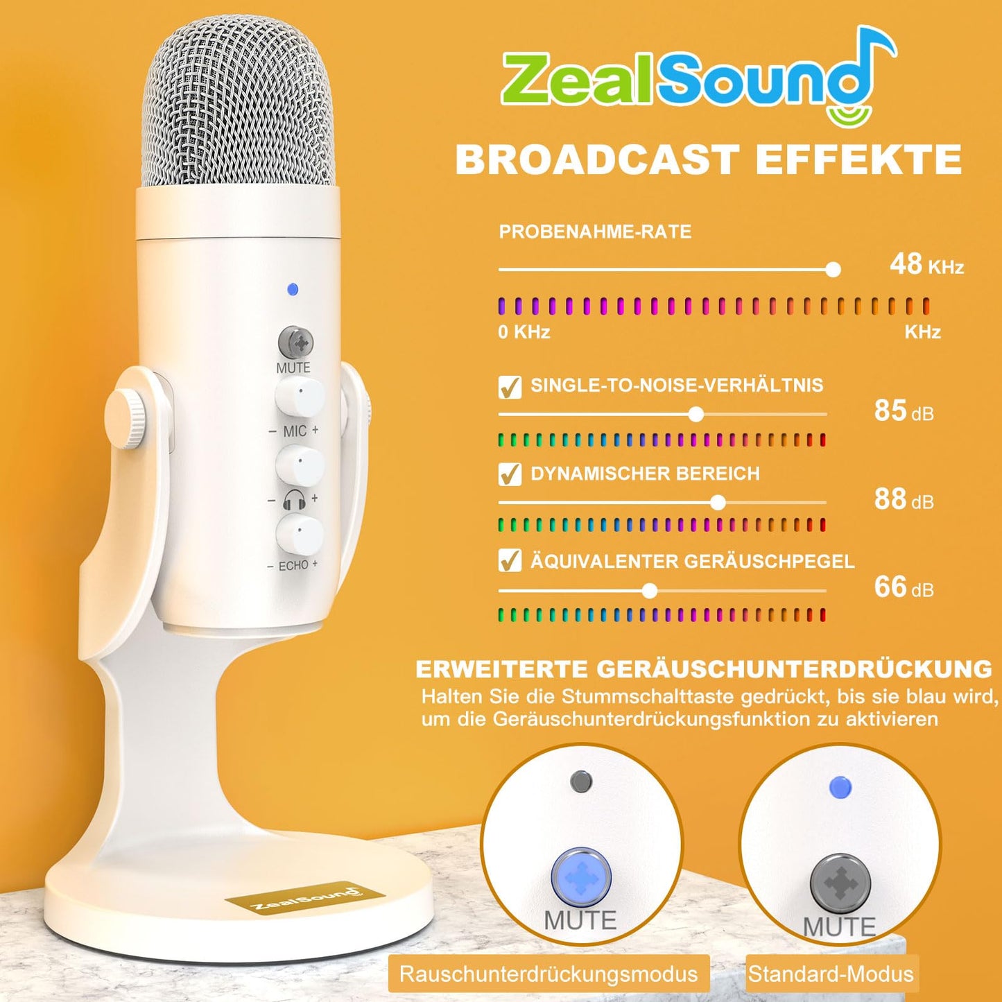 zealsound USB Mikrofon, Kondensator Mikrofon für PC Handy, PS4, PS5, Microphone PC USB C für Gaming, Podcast,Aufnahmen,Streaming,ASMR mit Stumm/Gain/Echo, Adapter für Phone,Kompatibel mit Mac, Winows