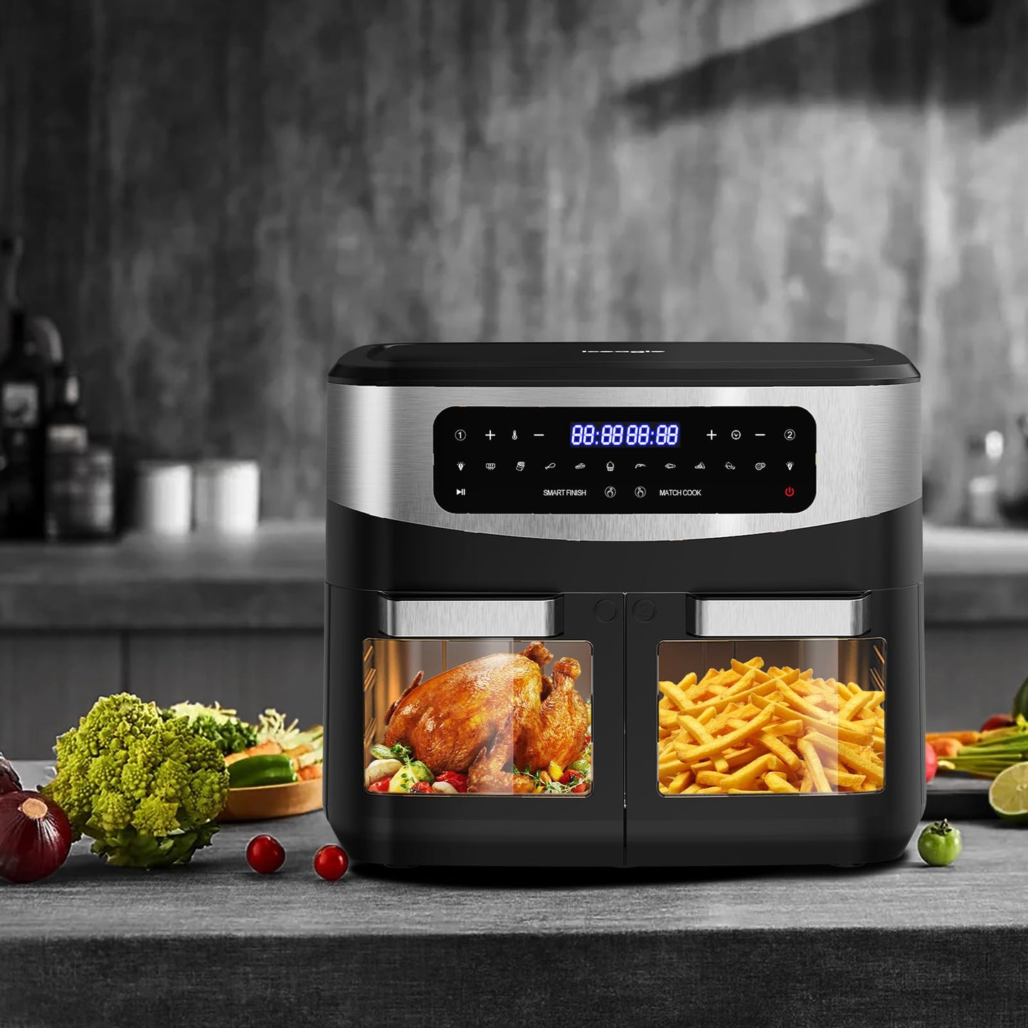 iceagle Heißluftfritteuse 6,5 L Airfryer XL - Fritteuse Ohne Fett mit Metallinnenraum | 1700W Heissluftfriteuse mit 8 Kochprogramme, Digitalem Display, mit deutschem Rezeptbuch