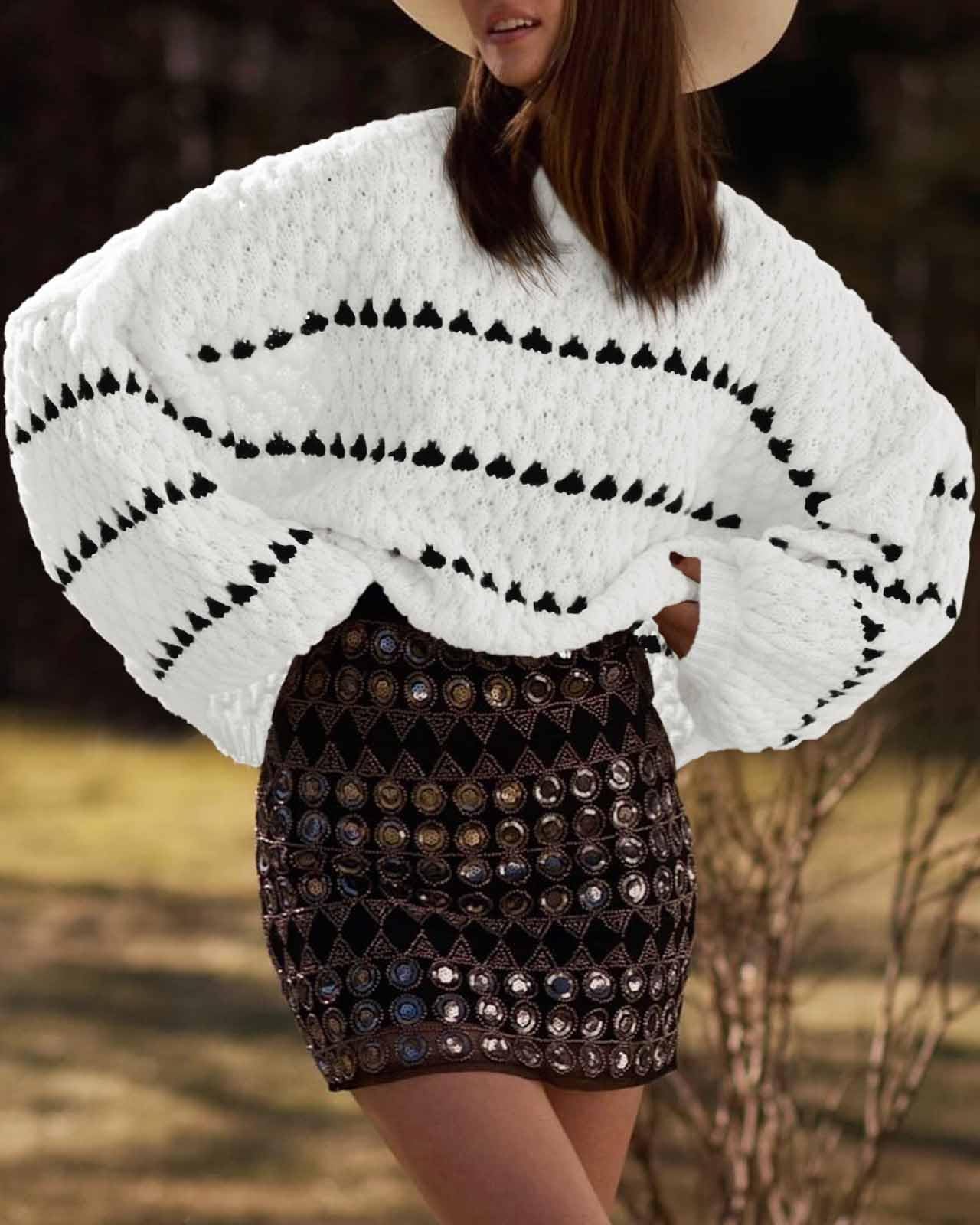 Saodimallsu Women’s Oversized Striped Knit Sweater