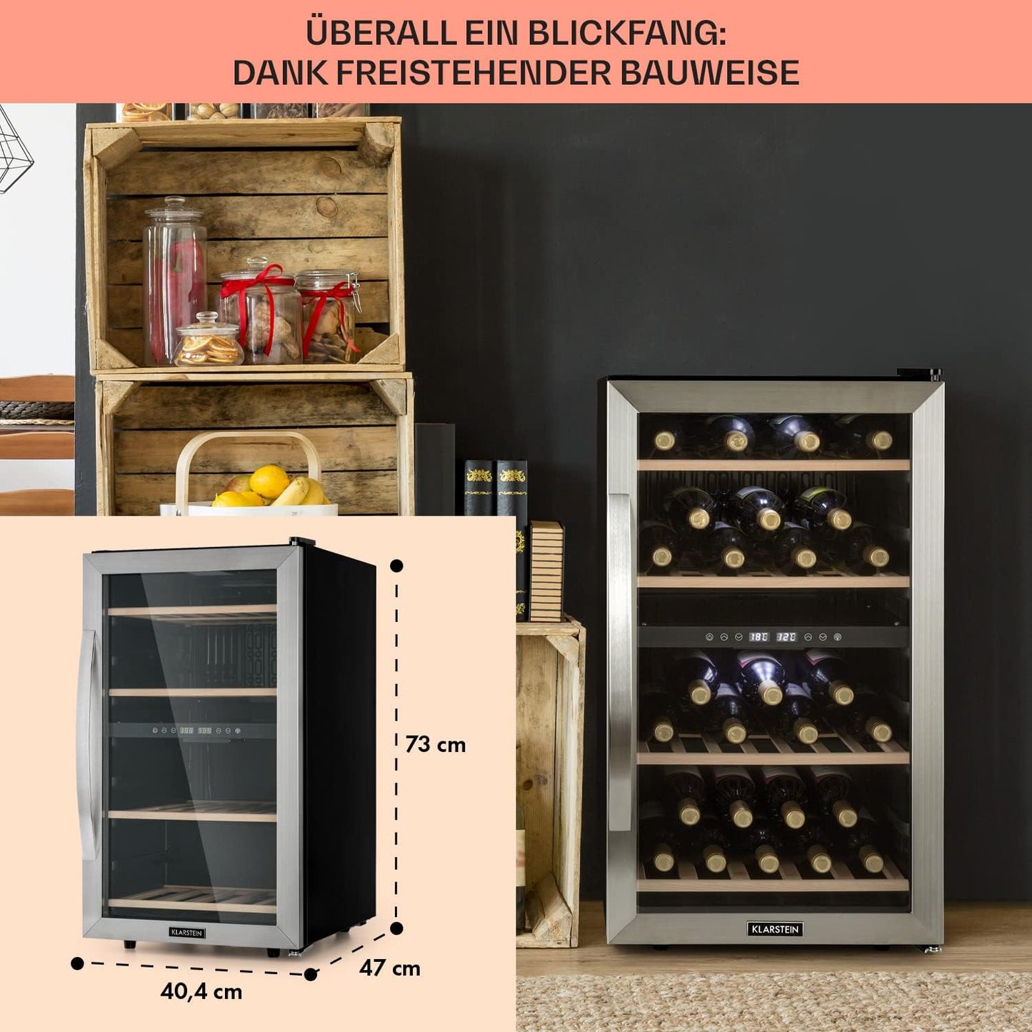 Klarstein wine refrigerator, drinks refrigerator narrow, refrigerator with glass door, drinks refrigerators freestanding, wine refrigerator small, wine refrigerators 2 zones, UV protection, 5-18 °C, 45 bottles