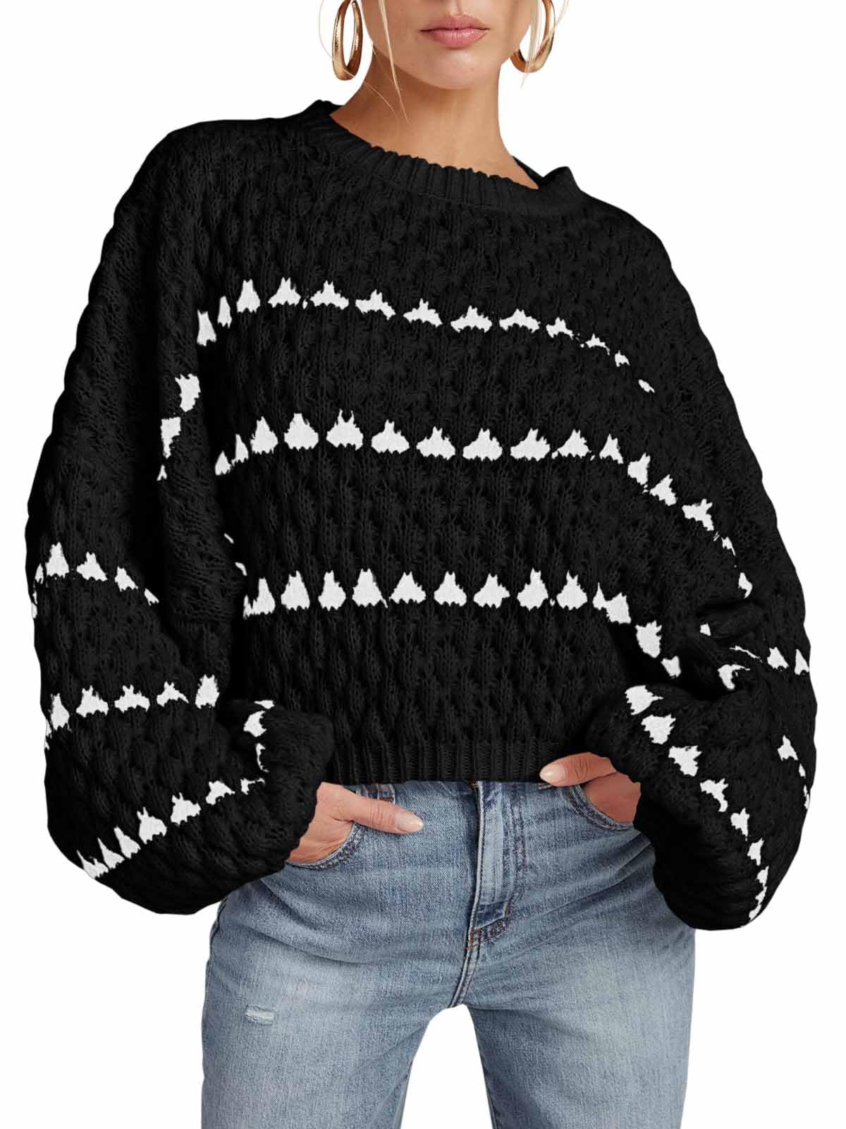 Saodimallsu Women’s Oversized Striped Knit Sweater