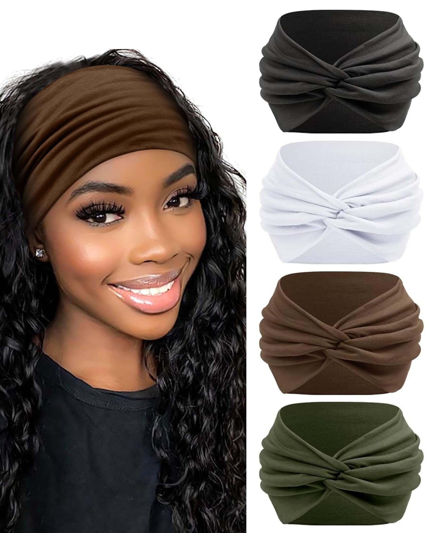 BELEVO Haarband Damen, Extra Breit Stirnband Damen Dünn 18cm Haarbänder Elastische Stirnbänder Weiche Haarreifen Headband Haarschmuck für Yoga Sport 4 Stück