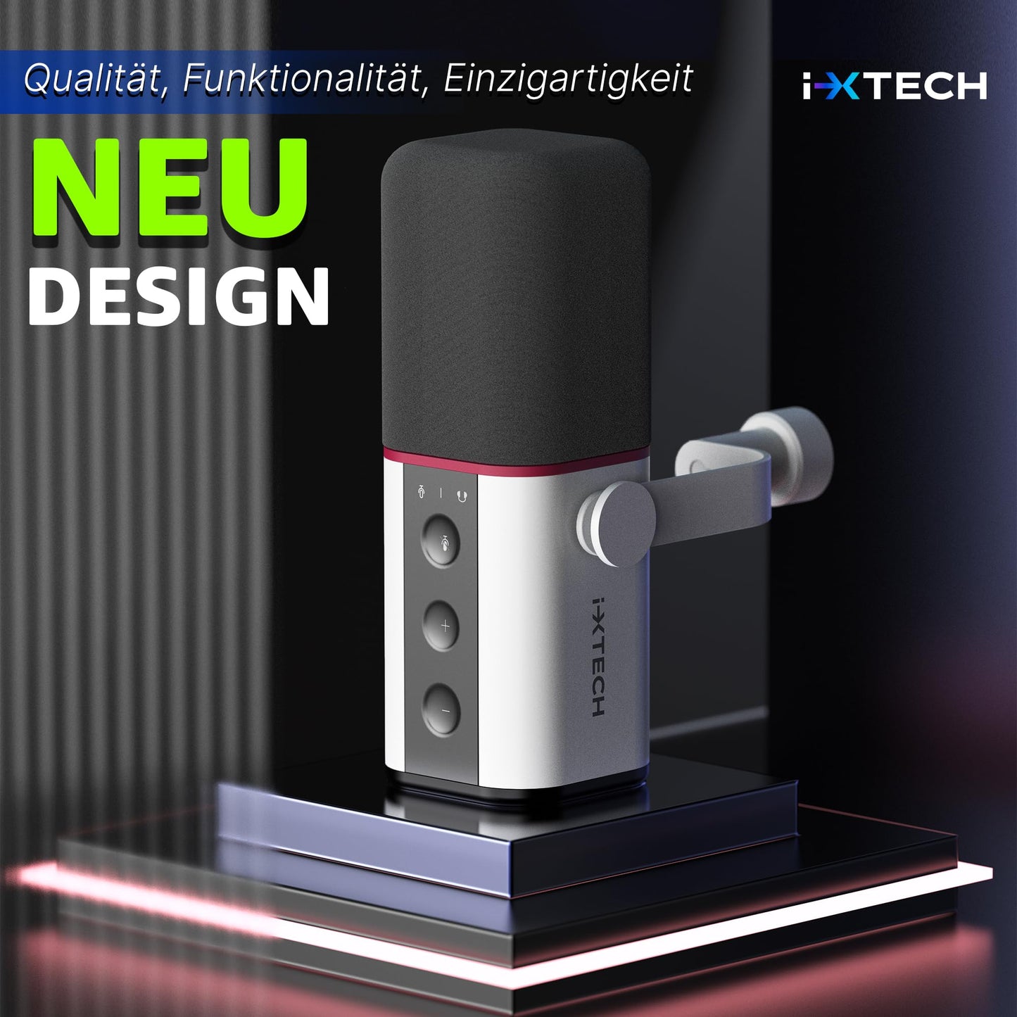 IXTECH Dynamisches Mikrofon mit Nierencharakteristik RGB Gesangsmikrofon USB XLR Studiomikrofon Software Stummschalttaste Microphone für Podcasting Streaming Aufnahme Gaming und Voice-Over Schwarz