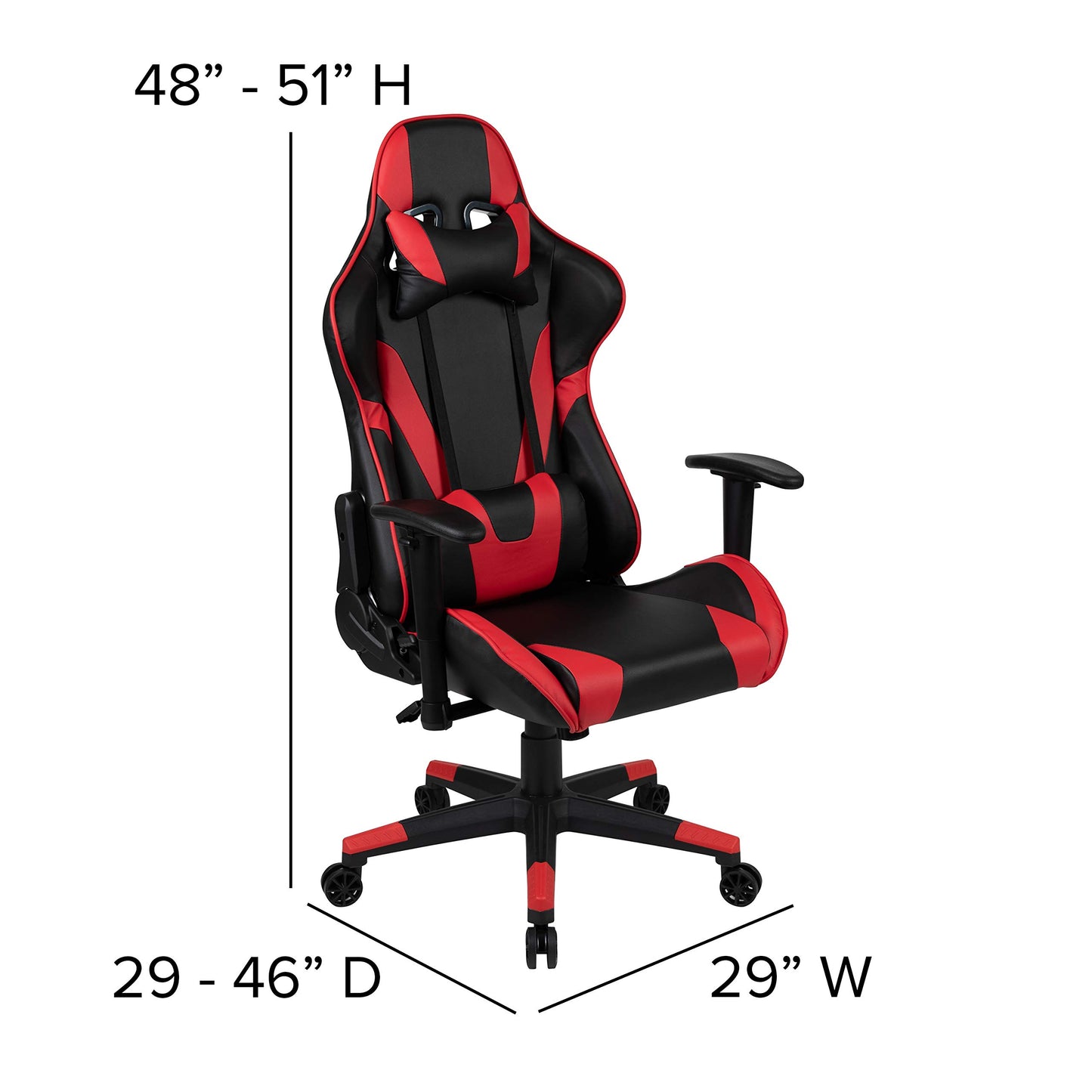 Flash Furniture X30 Gaming-Stuhl, ergonomischer Bürostuhl für PC- und Gaming-Setups, verstellbarer Rennsport-Stuhl mit vollständig verstellbarer Rückenunterstützung, schwarz mit weißer Verzierung