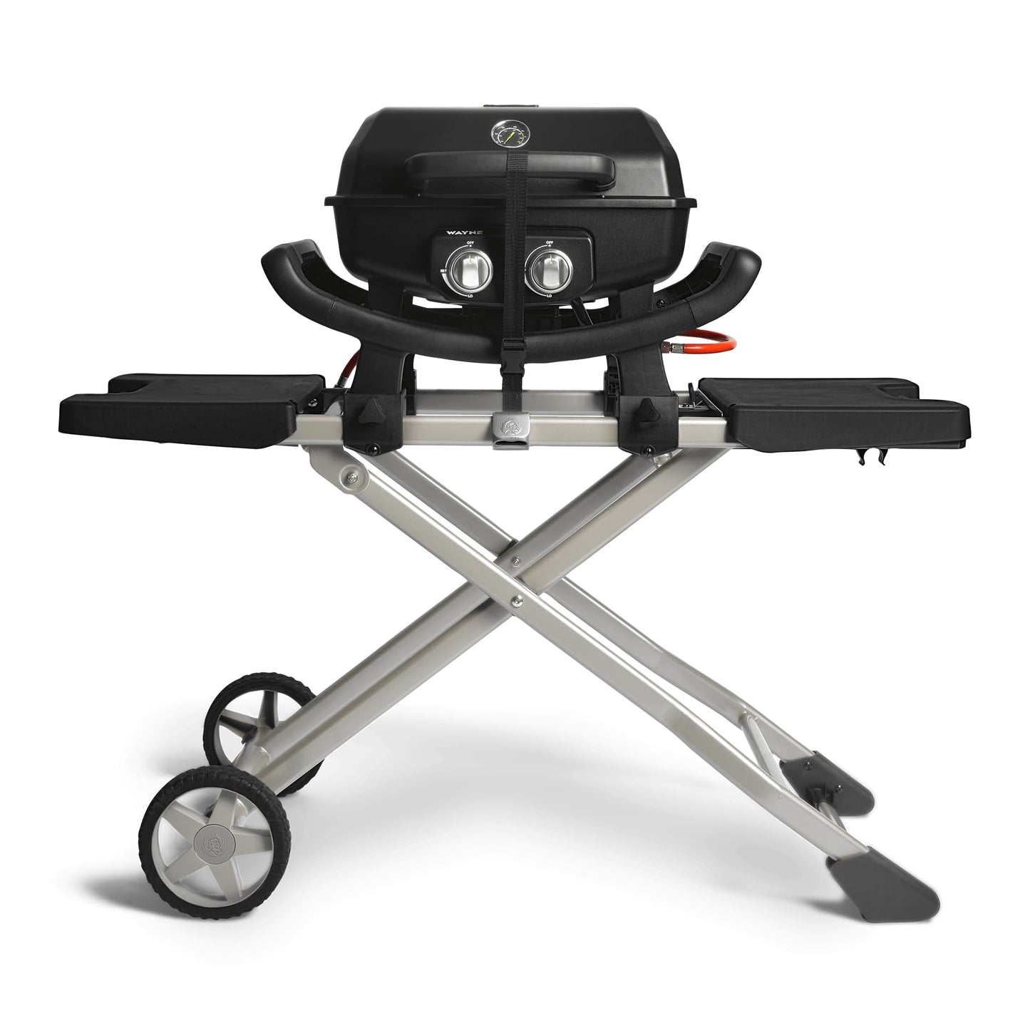 BURNHARD 2-Brenner Gasgrill Wayne 4,4 kW – Tragbarer Balkongrill - Tischgasgrill klein mit Aludruckguss Brennkammer inkl. Abdeckhaube - Gusseisen Grillrost