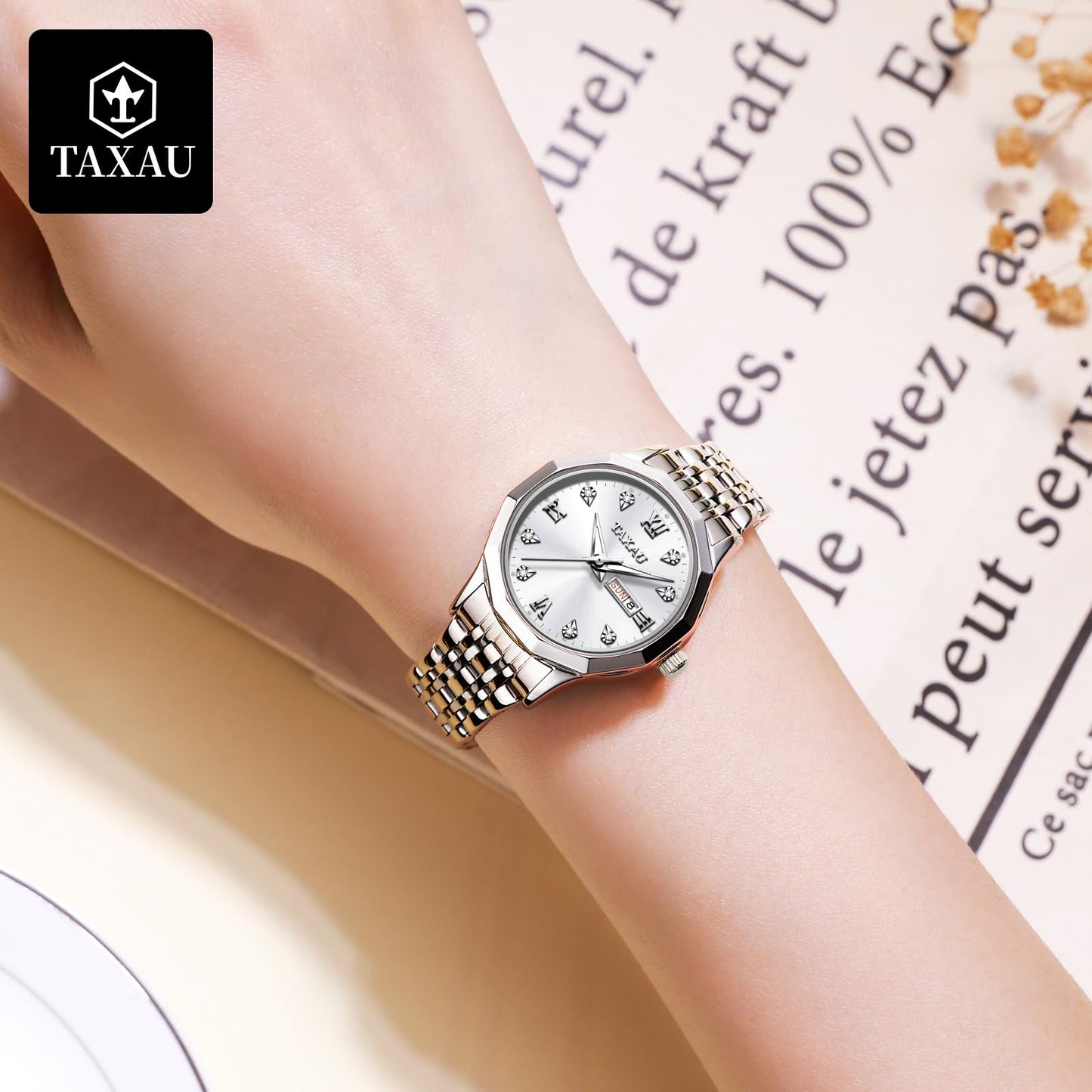 Taxau Uhr Frauen Luxus Edelstahl Uhren Frauen Kleid für Frauen wasserdichte Analog Quarz Damenuhren Klassische Reloj para Mujer