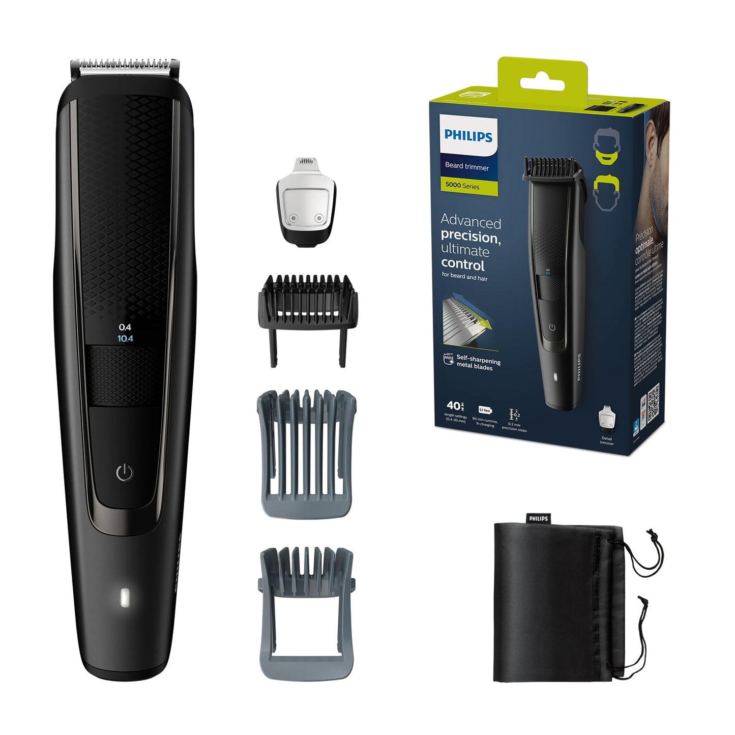 Philips Barttrimmer BT5515/15, Testsieger Stiftung Warentest, Bartschneider, 40 Längeneinstellungen, gleichmäßiges Trimmen dank Lift & Trim System, selbstschärfende Metallklingen, 90min Akkulaufzeit
