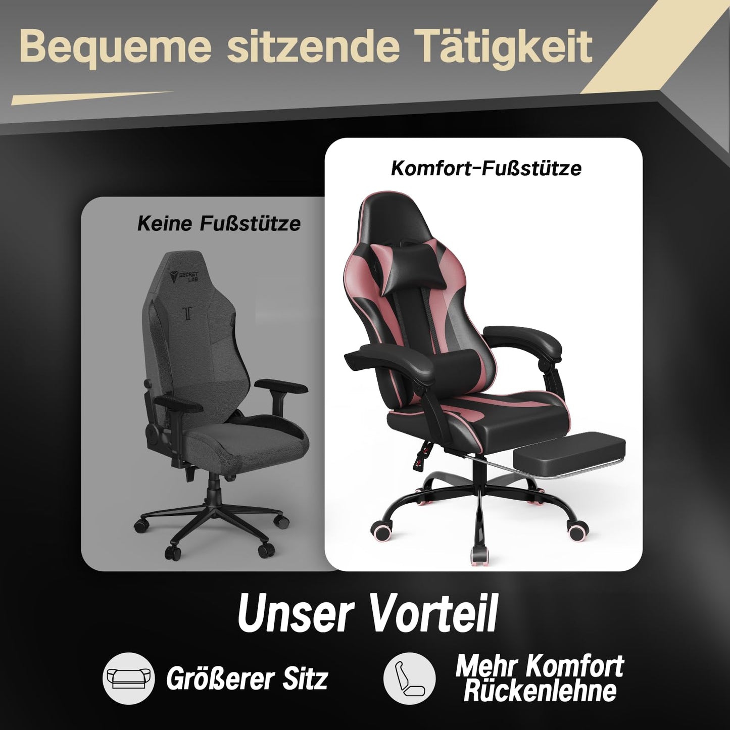 Devoko Massage Gaming Chair, Office Chair with Footrest and Massage Lumbar Cushion, Gamer Chair with Headrest, Ergonomic Gaming PC Chair 150 kg Load Capacity, Black