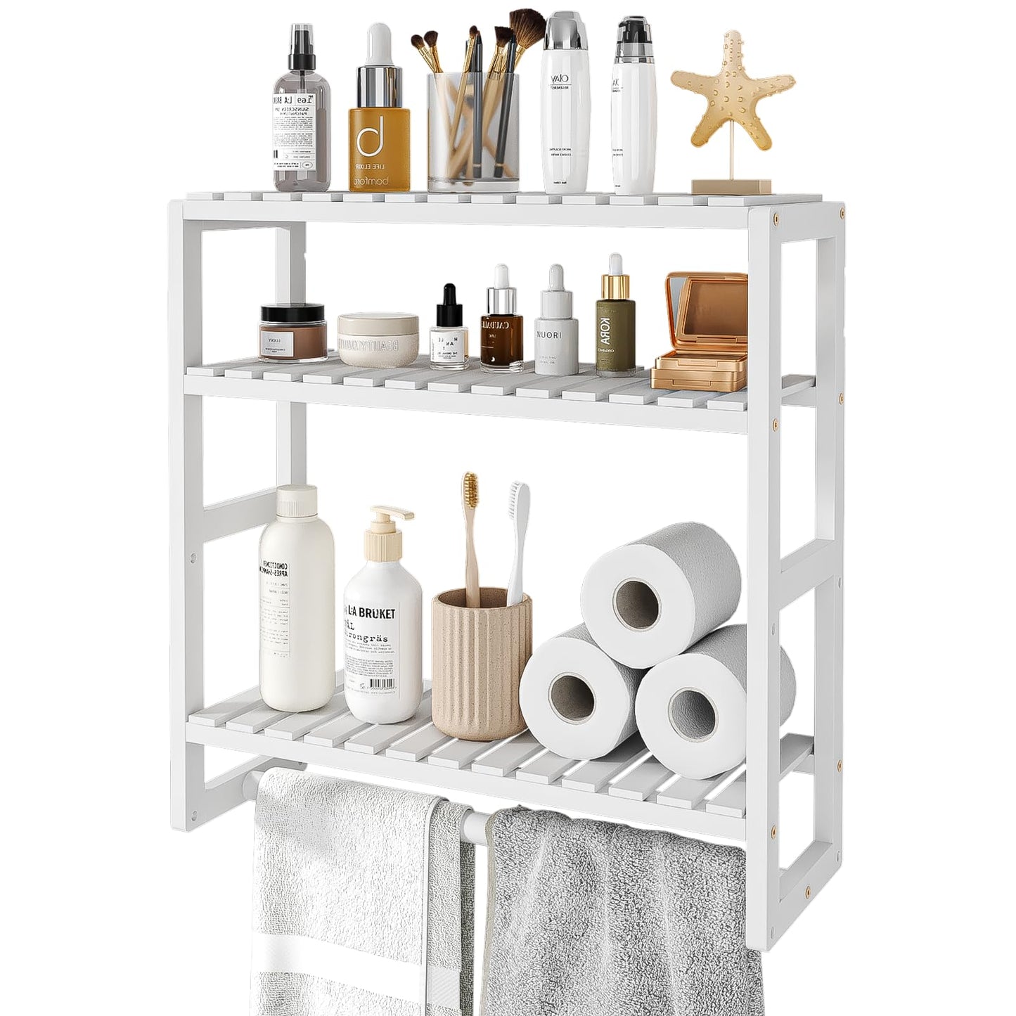 Bamworld Badezimmer Regal Badmöbel Bambus 3 Etagen Organizer Badezimmermöbel Für die Wand Platzsparend Modern (Schwarz)(42x15x42cm)