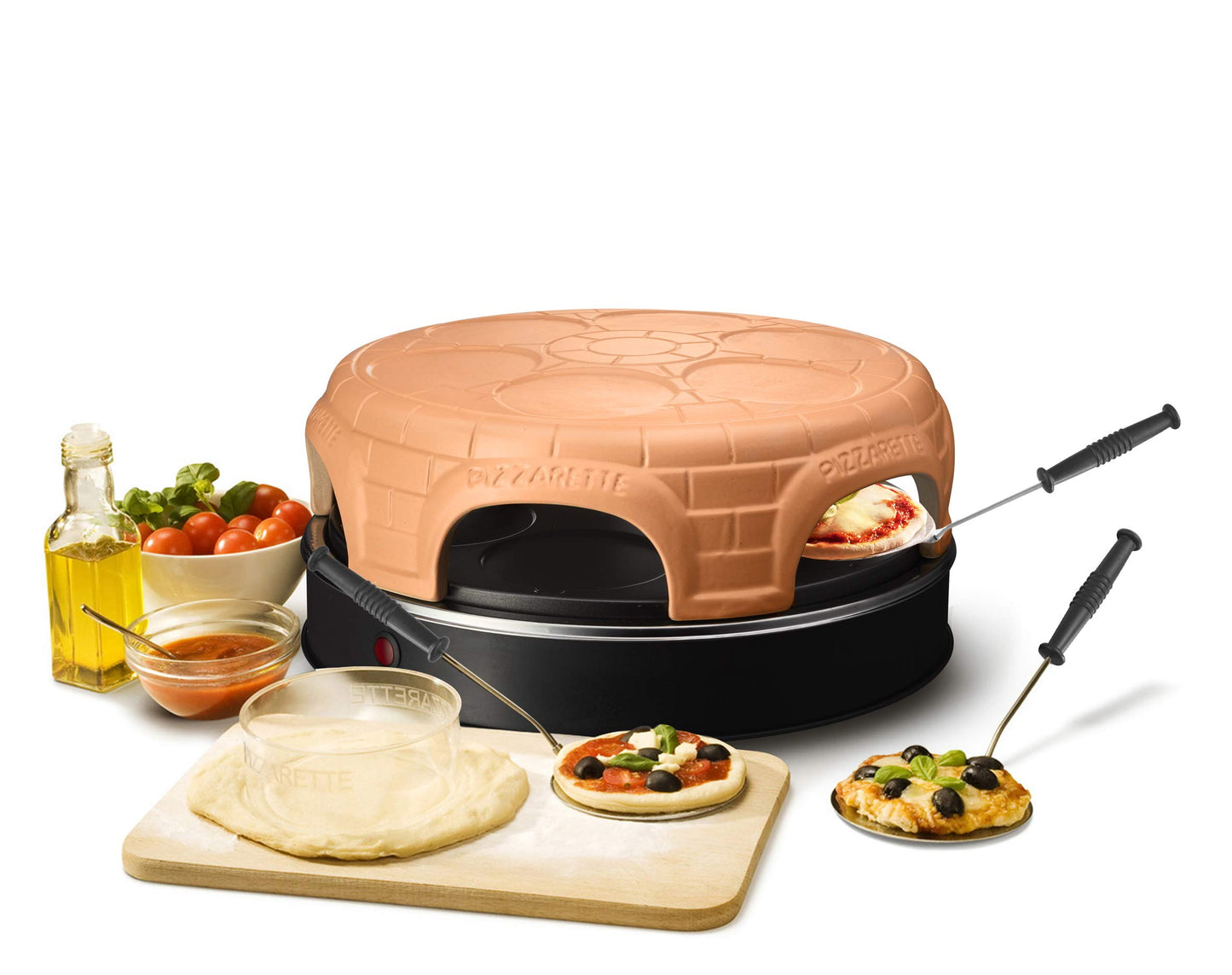 Emerio Pizzaofen, PIZZARETTE das Original, handgemachte Terracotta Tonhaube, patentiertes Design, für Mini-Pizza, echter Familien-Spaß für 8 Personen, PO-116124.1, Pink