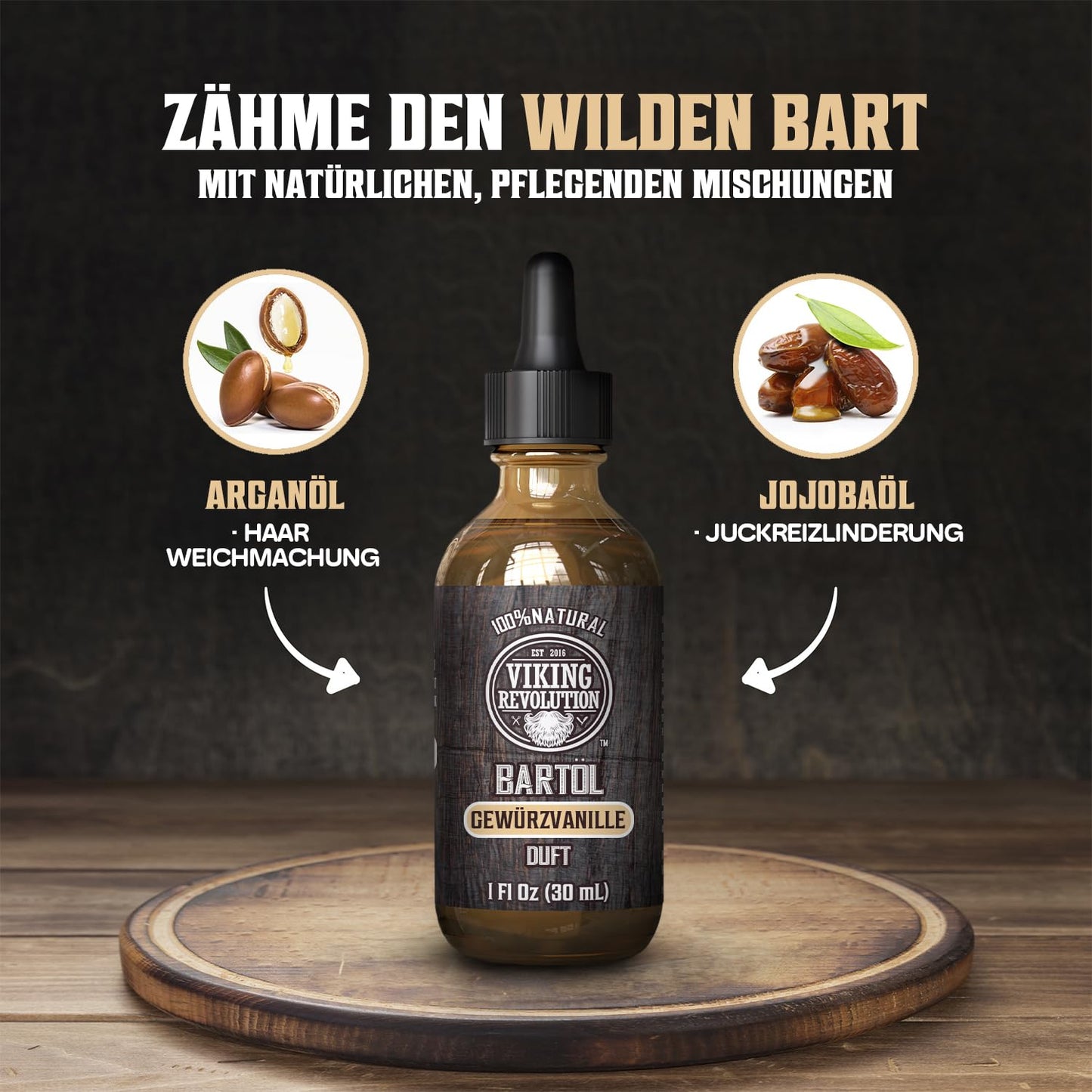 Viking Revolution - Bartöl - Macht Weich, Schützt und Stärkt - Natürliches Argan- und Jojobaöl - Bartöl Herren - Geschenke Für Männer - Sandelholz - 30 ml