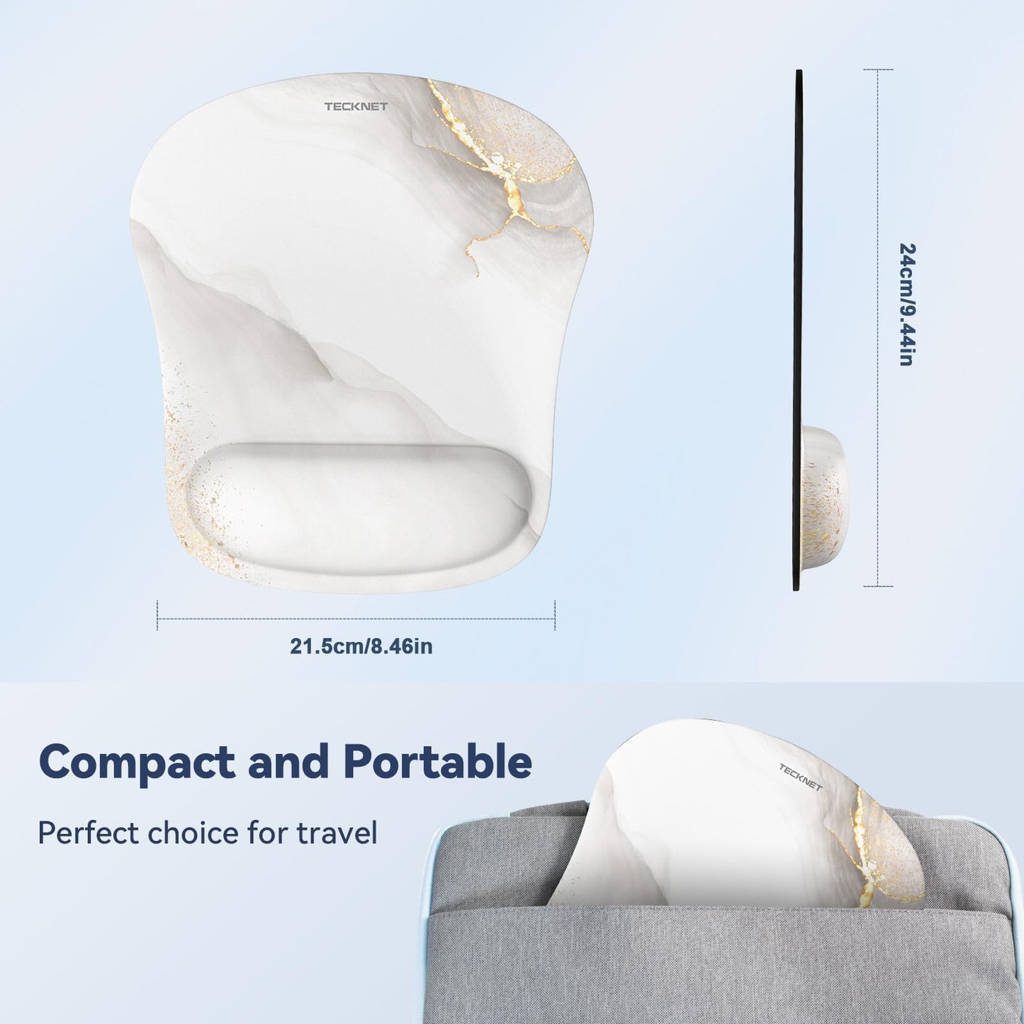 TECKNET Mauspad mit Gelkissen, Memory Foam Mousepad Ergonomisches Wasserdicht Komfort Mausmatte mit Handgelenkpolster Handauflage für Alle Maus Offfice Heim Computer Laptop