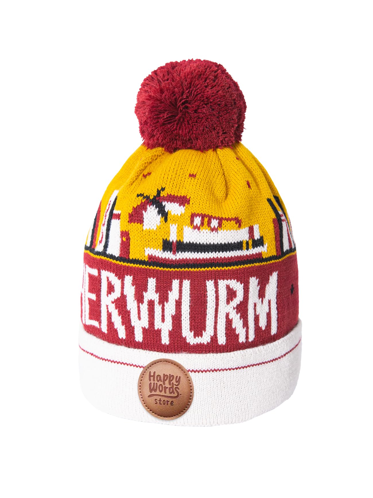 Happy Words Hats, Hats & Caps for Men and Women - Men's Hat with Bobble - Warm Winter Hat with Colourful Pattern - Knitted Hat Made of Acrylic Fabric - Gifts for Women and Men
