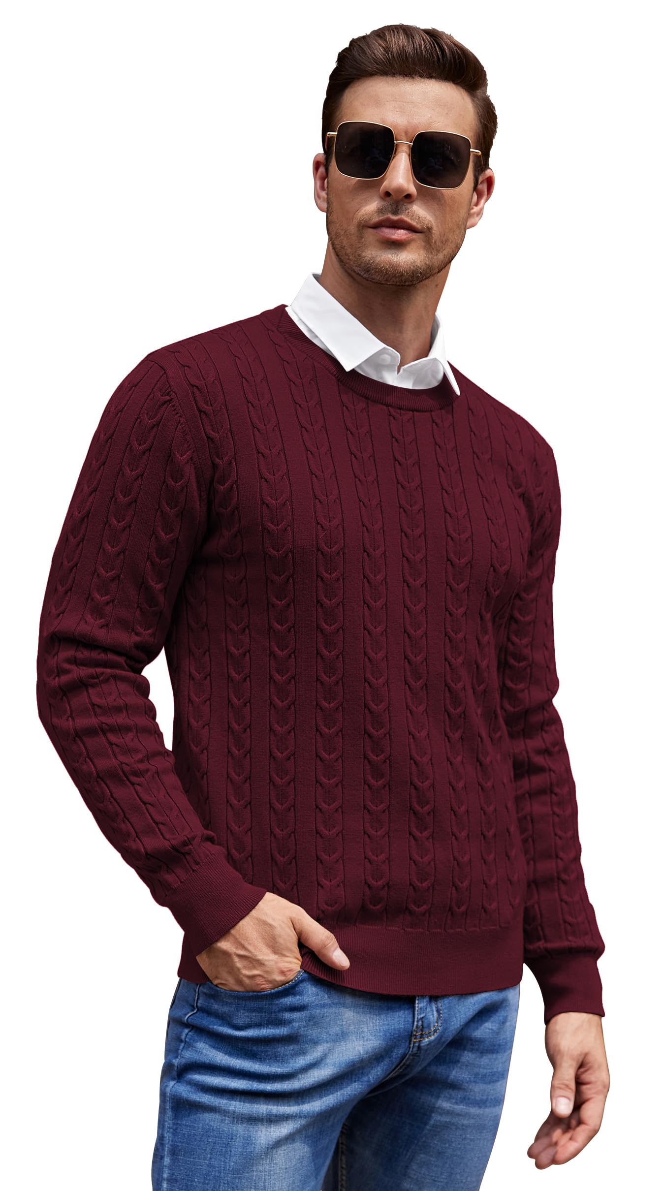 NITAGUT Men’s Cable Knit Sweater – Slim Fit Crewneck Pullover