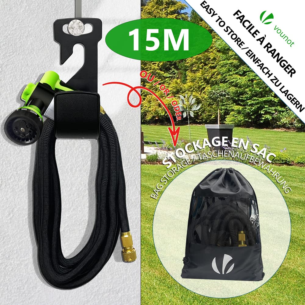 VOUNOT® Flexibler Gartenschlauch 30 m, Flexibel Wasserschlauch Dehnbarer mit 10 Sprühfunktionen, Schnelladaptern und Wandhalterung, Schwarz