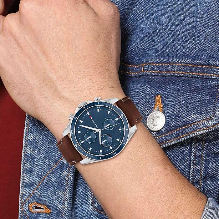 Tommy Hilfiger Multi Zifferblatt Quarz Uhr für Herren mit Edelstahl-und Lederarmband