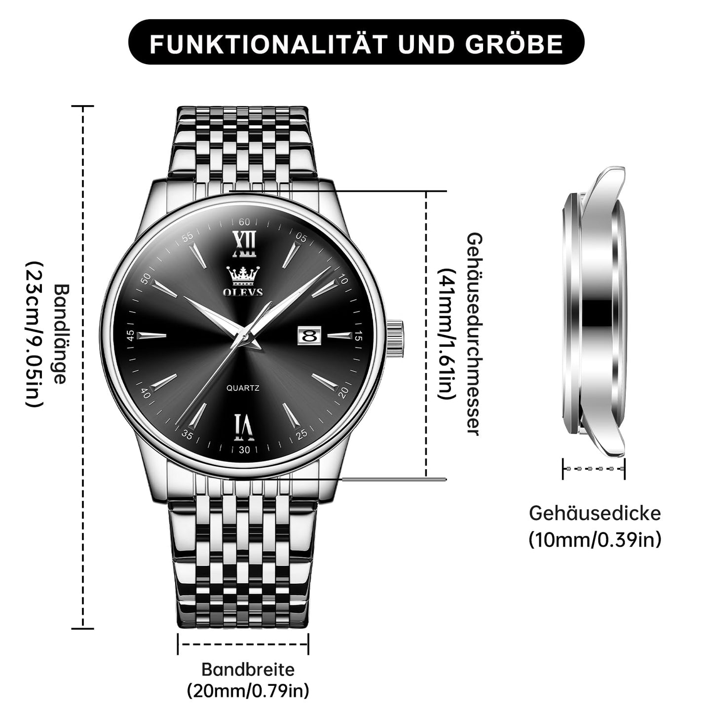 OLEVS Uhren Herren, Analoge Quarz Leucht Armbanduhr, wasserdichte Datum Edelstahl Herrenuhr, Klassische Mode Business Freizeituhren, Elegantes Geschenk für Männer