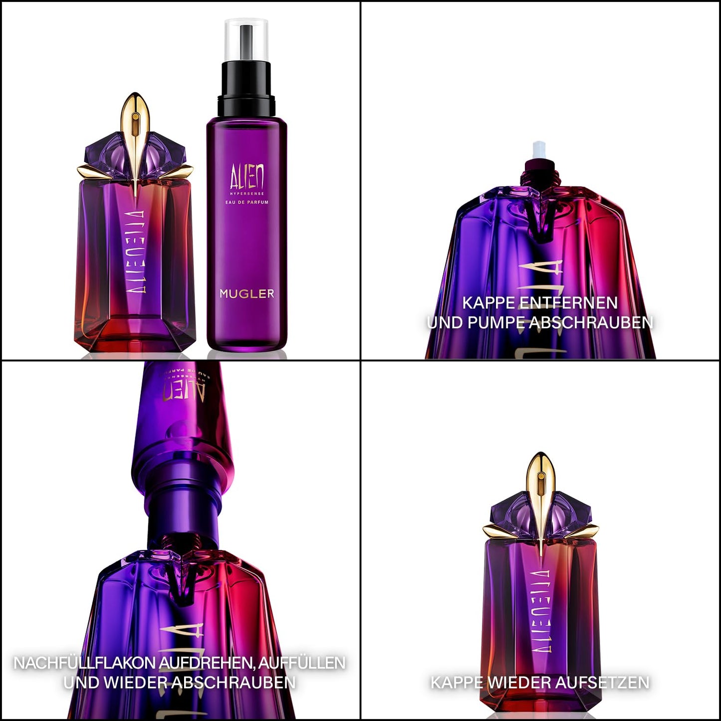 MUGLER Alien Hypersense Eau de Parfum, Damen-Parfum, Fruchtiger, holziger und blumiger Duft, Hypermodern und hyperfeminin, Nachfüllbar