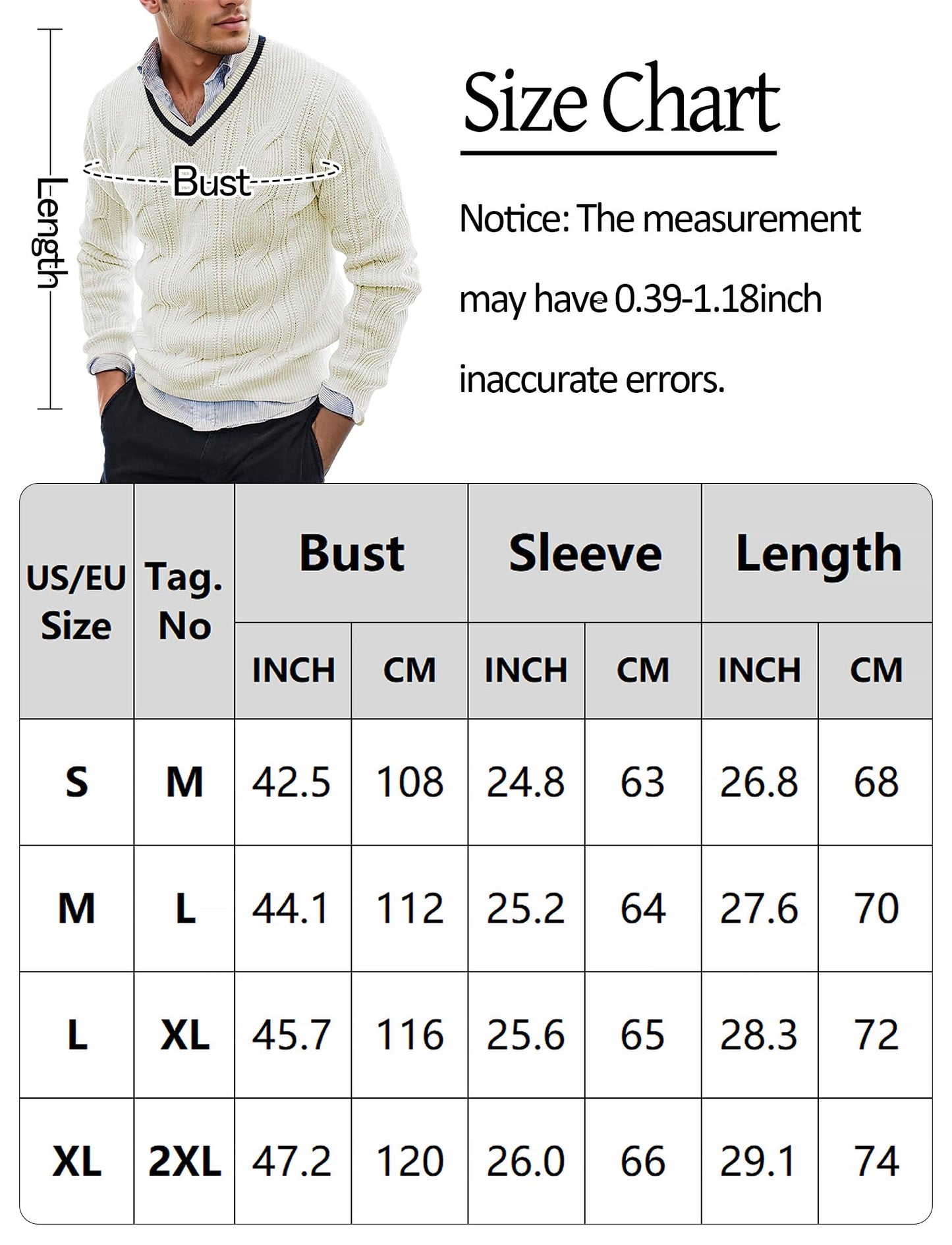 AIEOE Men’s V-Neck Cable Knit Sweater – Long Sleeve Casual Pullover