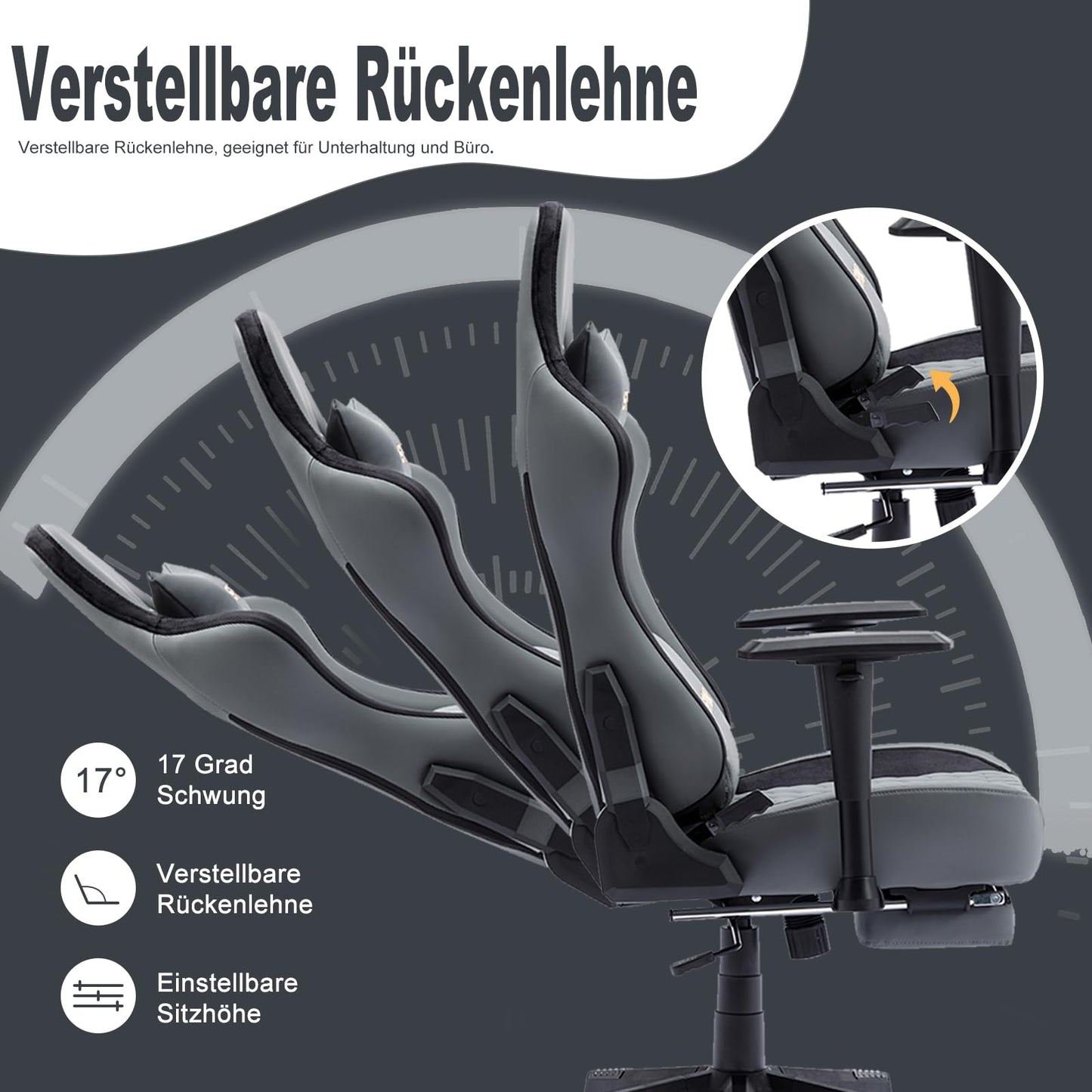 symino Gaming Stuhl, Ergonomischer Bürostuhl, Rennstuhl-Design PC Stuhl, Vintage-PU-Leder, Verstellbarer Drehbarer Task Stühle mit Fußstütze (Schwarz)