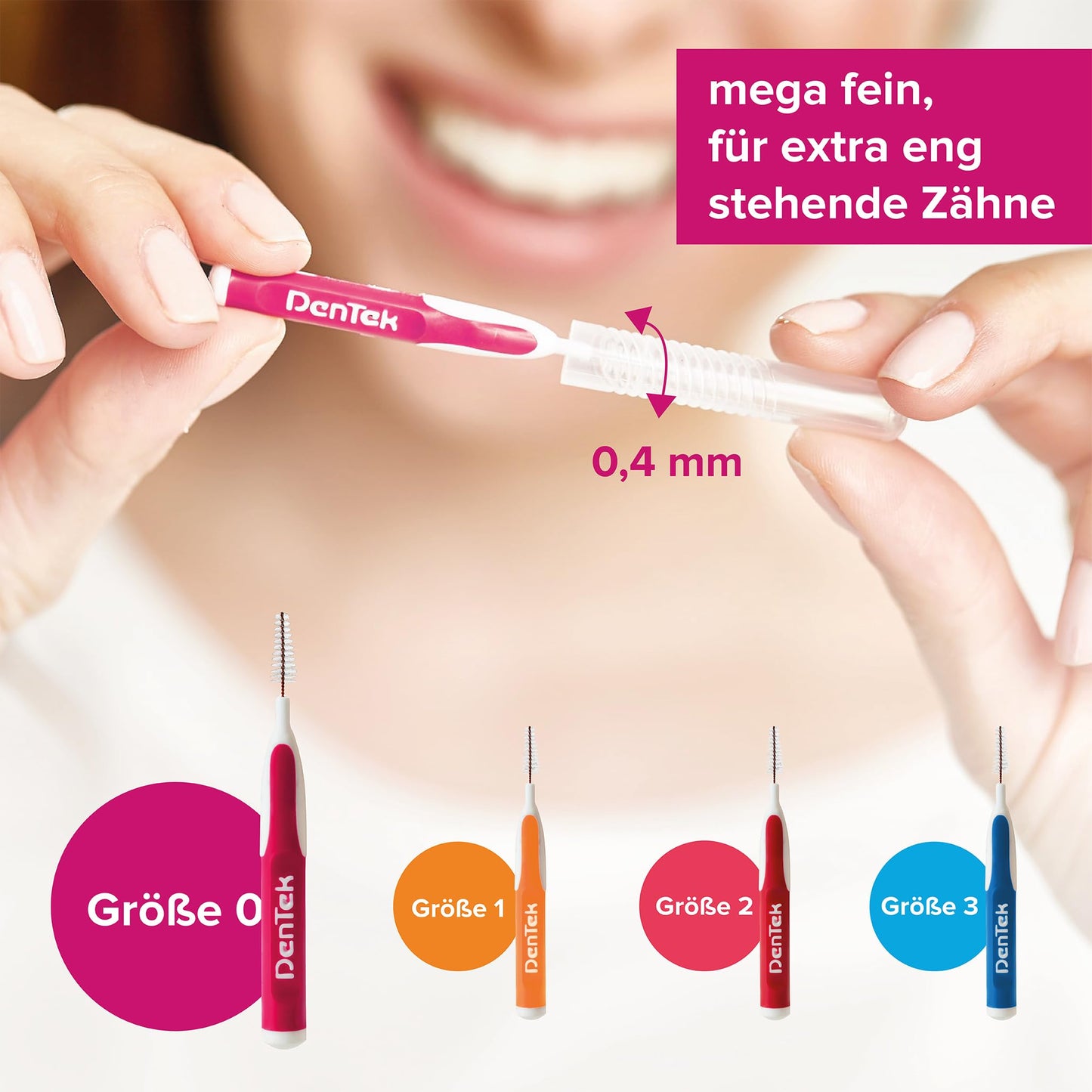 DenTek Slim Brush - Größe 1 - extra fein - für sehr enge Zahnzwischenräume - mit Minzgeschmack und hygienischer Schutzkappe, 32 Stück Pink