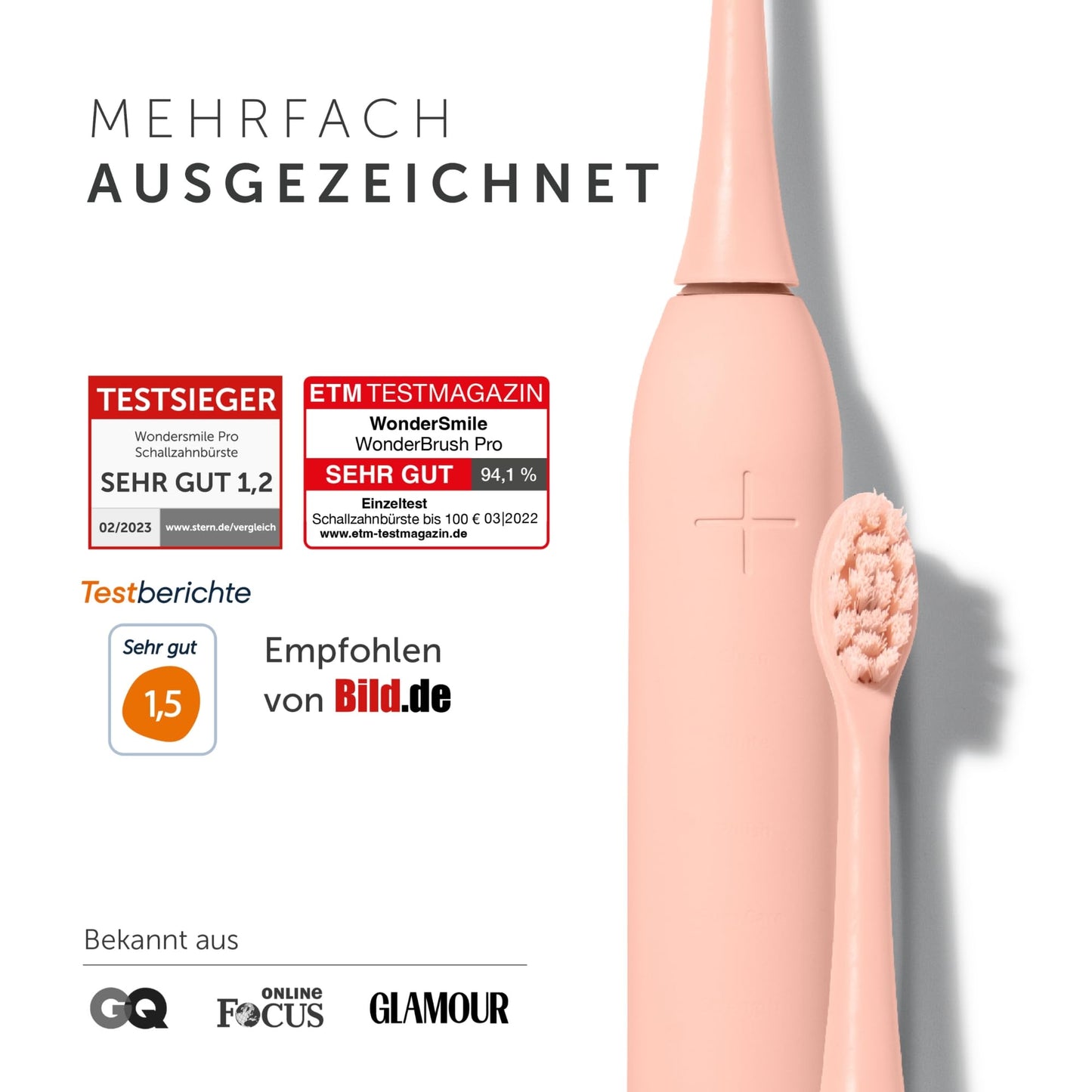 Wondersmile Schallzahnbürste PRO - Testsieger 2023-100 Tage risikofrei testen - Elektrische Zahnbürste mit 4 Putzprogrammen - Ultraschallzahnbürste mit smarten Bürstenkopf (1er Set, Ultimate Black)
