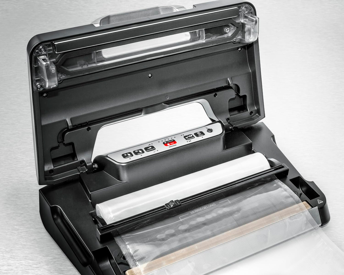 ROMMELSBACHER Vakuumierer VAC 485 - Absaugleistung 15 Liter/Min., Einhand-Bedienung, für Langzeitbetrieb geeignet, Doppel-Versiegelungsnaht, 2 Versiegelungszeiten, für Folien bis 30 cm Breite