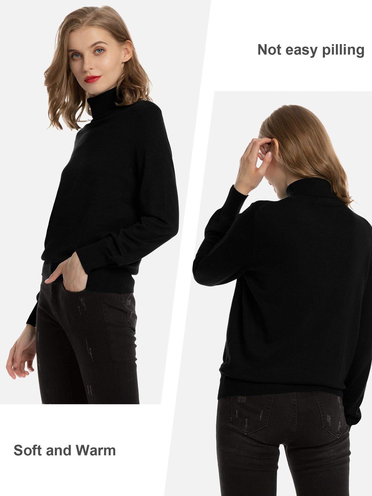 Women's Turtleneck Sweater – Soft Stretch Lightweight Ribbed Knit Pullover