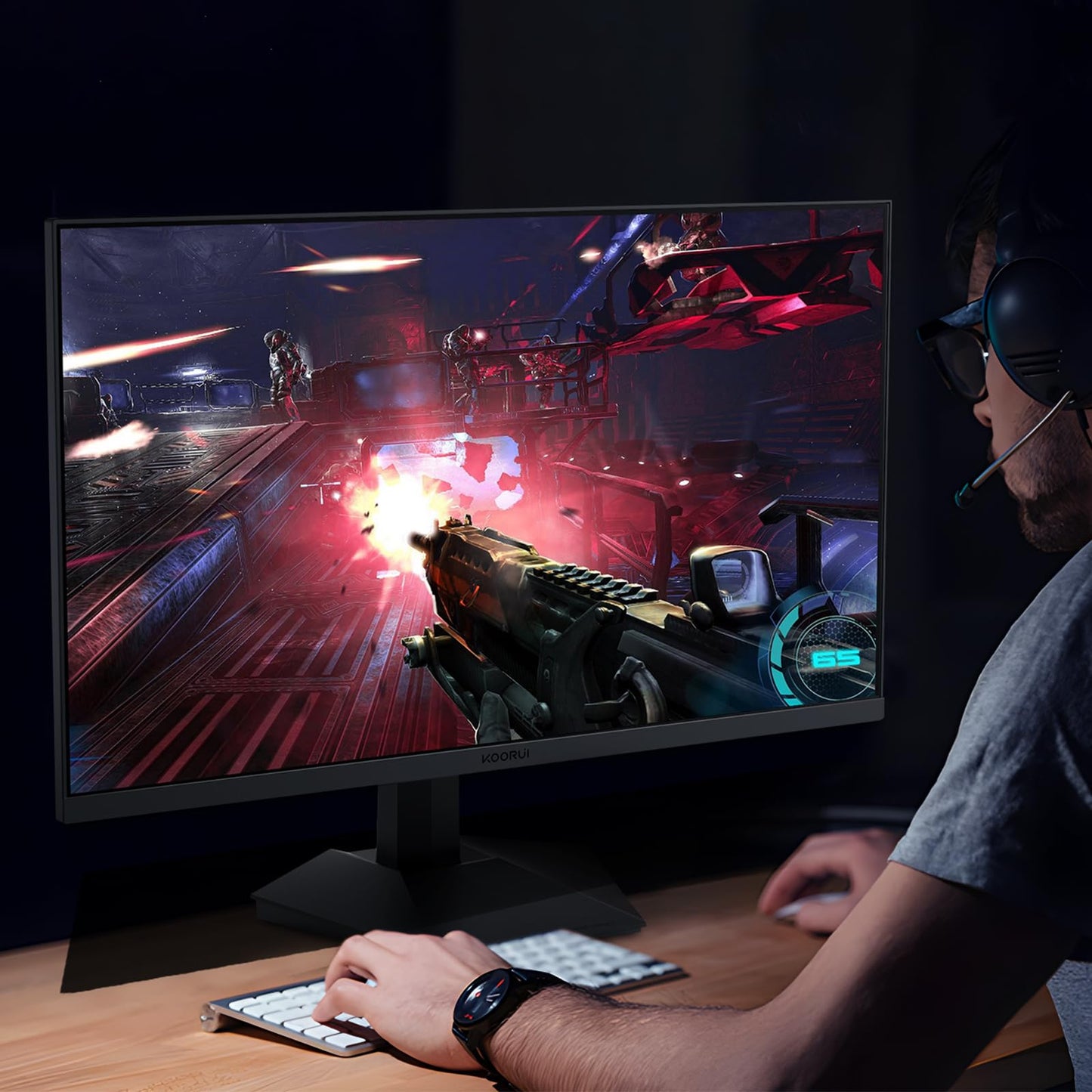 KOORUI Gaming Monitor 24 Zoll - FHD PC Bildschirm VA 165Hz 1ms Monitor 144hz, AdaptiveSync Technology, DCI-P3 85%, 2 x HDMI, DP Neigbar, Schwarz