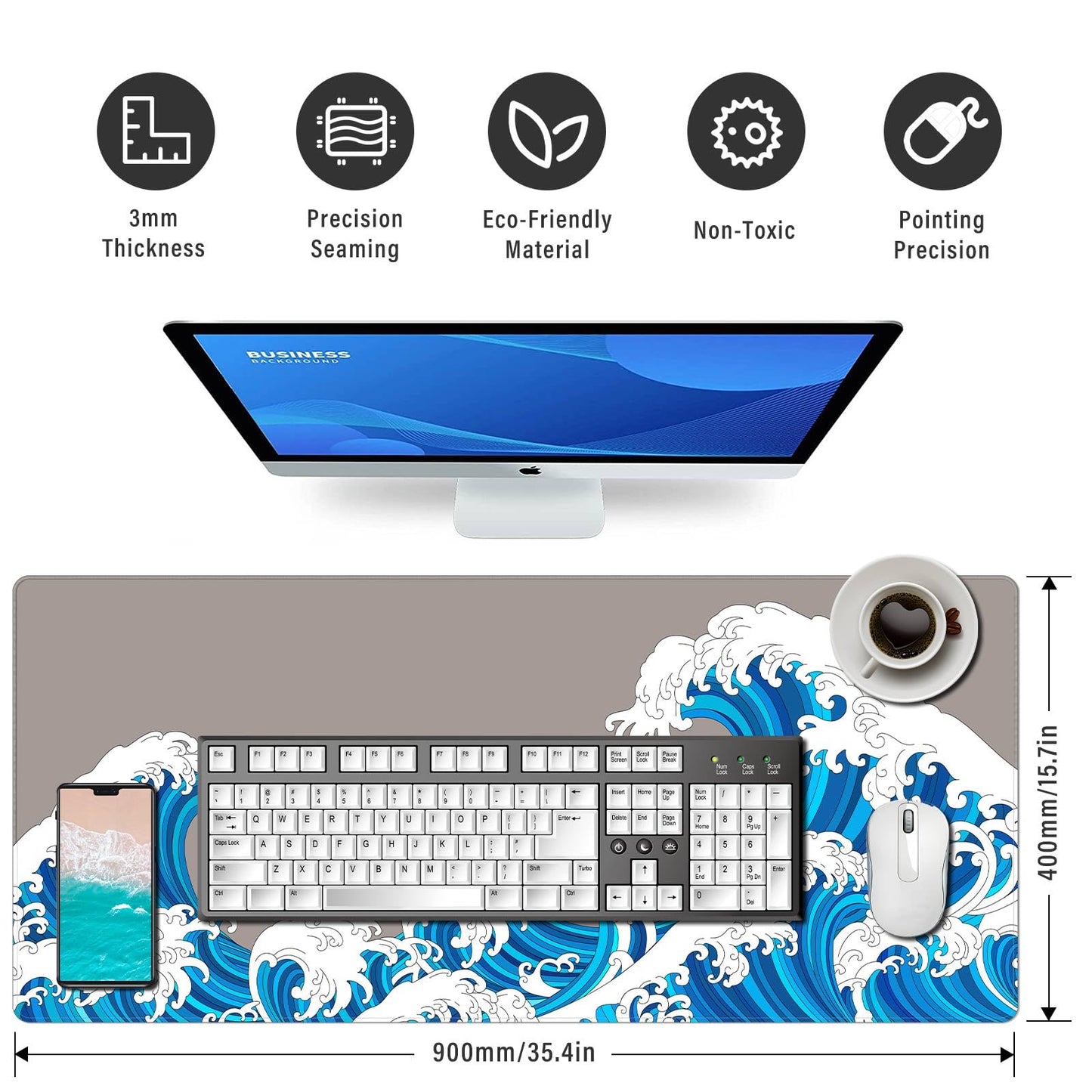 Anpollo Gaming Mouse Mat XXL 900 x 400 x 3 mm Non-Slip Desk Mat Table Mat Multifunctional Office Mouse Mat, Type 1