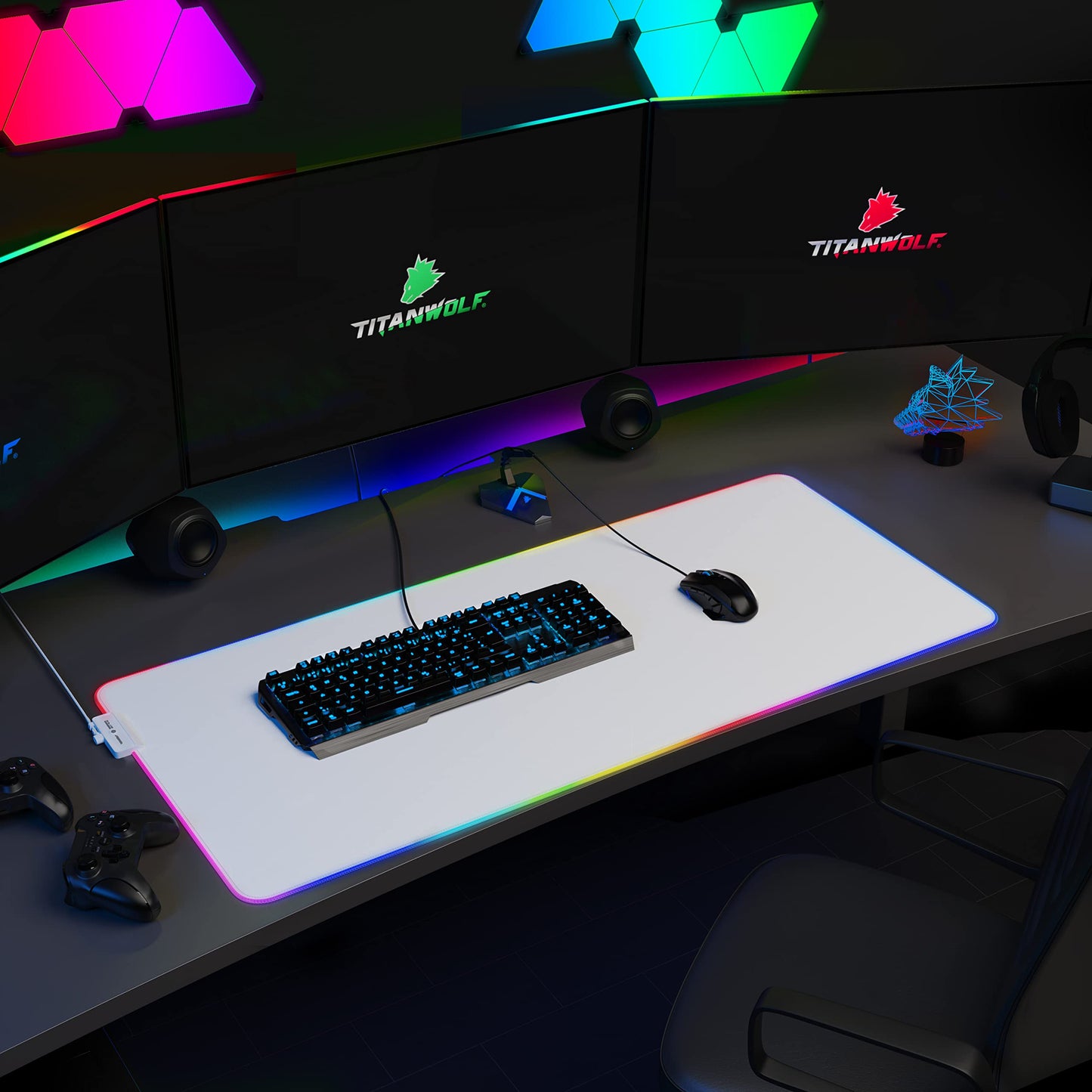 TITANWOLF - RGB Gaming Mouse Pad - LED Desk Pad - 800x300 mm - XXL Mouse Pad - LED Multi Color - 11 Lighting Modes - 7 LED Colors Plus 4 Effect Modes - Washable - Stars