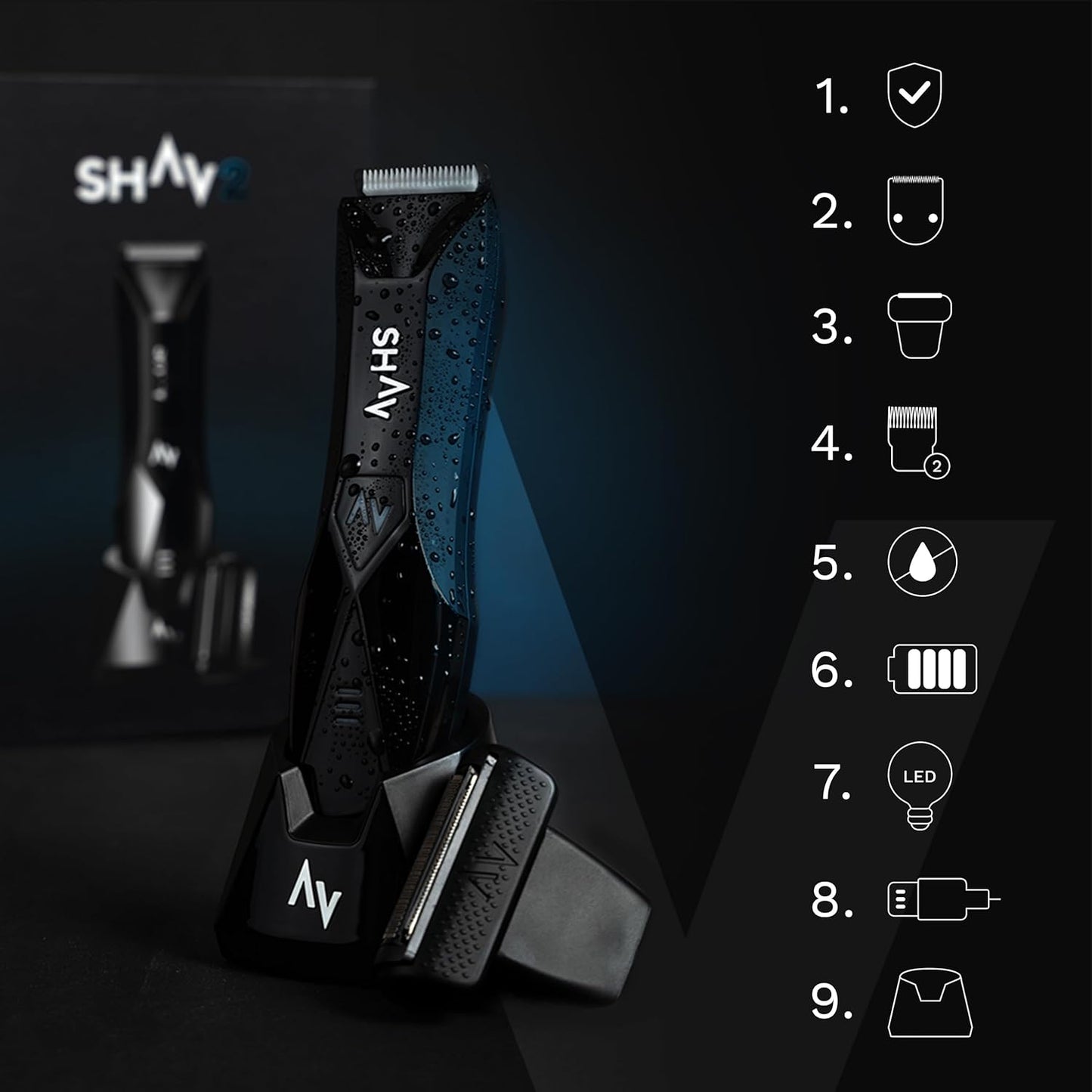 SHAV 2™ CutFree Intimrasierer für Männer Wasserdichter Elektrischer Trimmer Nass/Trocken Haarschneider mit Wechselbarem Keramikklingen-Modul, Bodygroomer für Intim und Körperhaar Männerpflege Rasierer