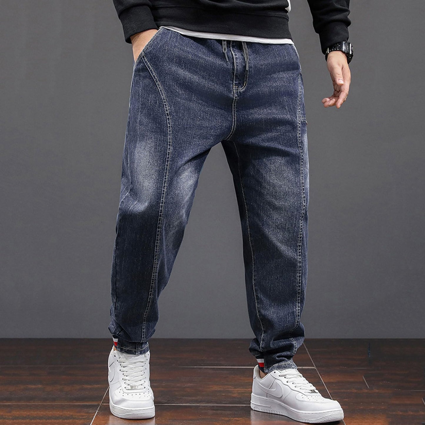Oversized Men’s Baggy Jeans – Stretch Loose Fit High Waist Denim Pants
