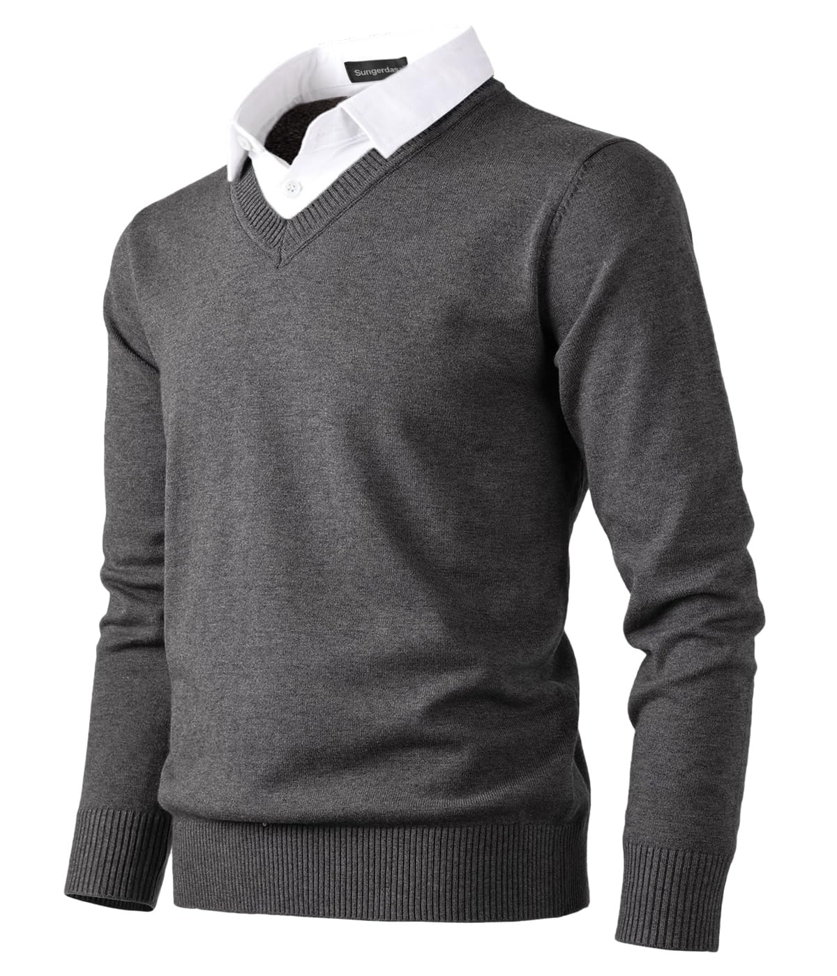Sungerdasa Men’s 2-in-1 Mock Shirt Collar Sweater – Fine Knit Pullover
