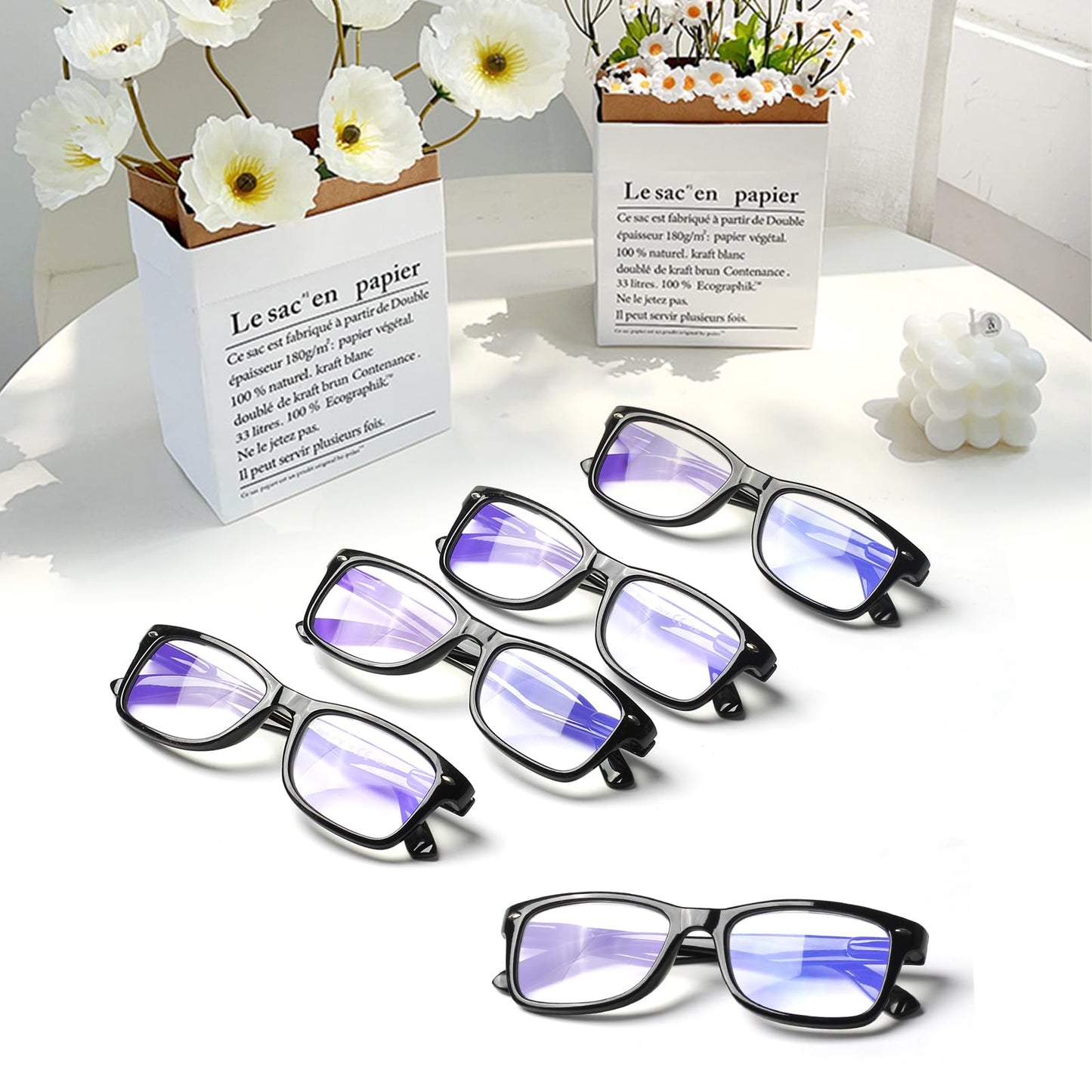 COJWIS 5 Pack Lesebrille Blaulichtfilter Brille Herren Damen Schwarz Leser Computer Brillen Feder Scharnier Lesebrillen (5 Schwarz, 2.75, Dioptrien)